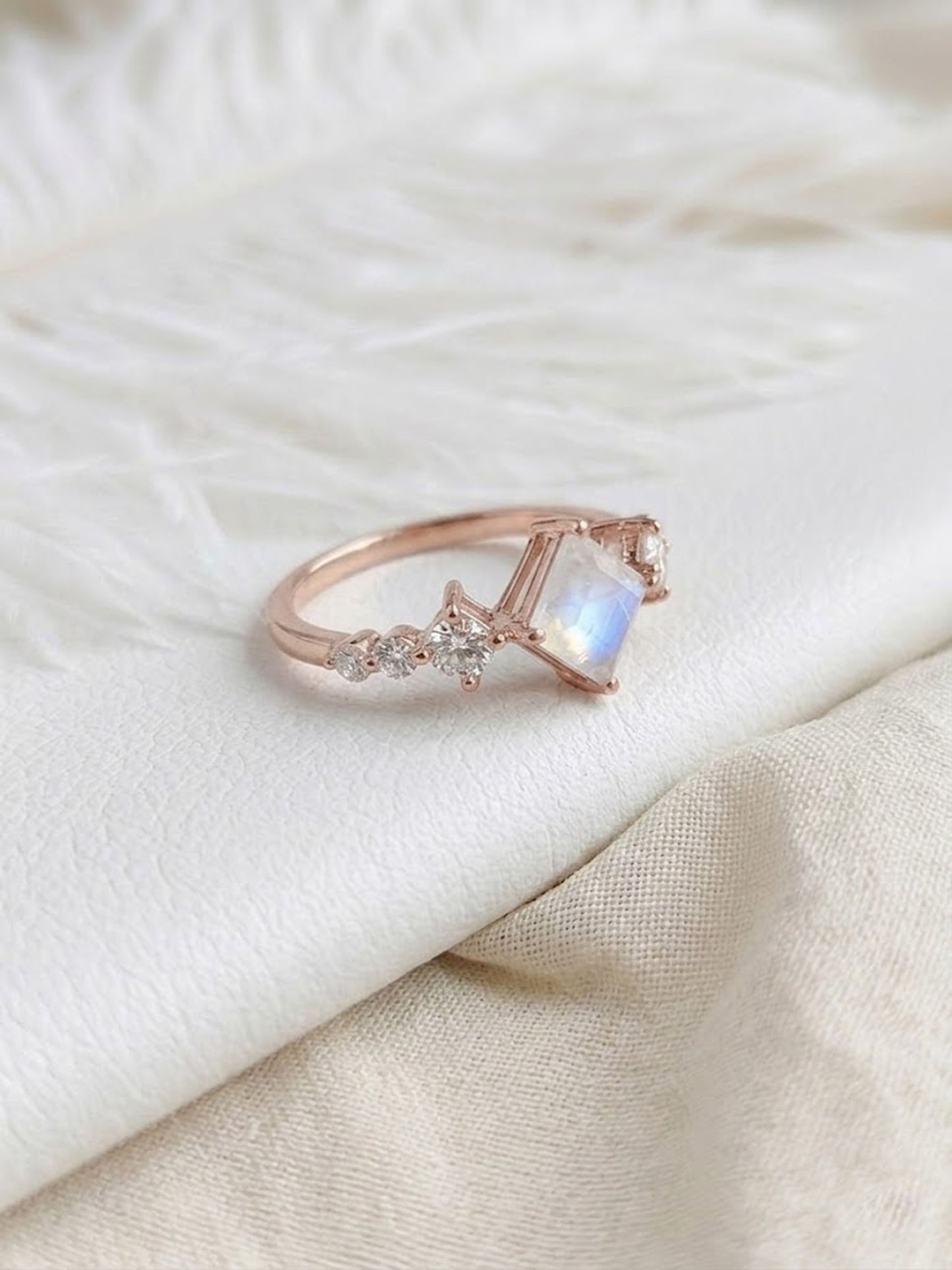 Moonstone  Engagement Ring – Princess Cut Cluster Ring for Women