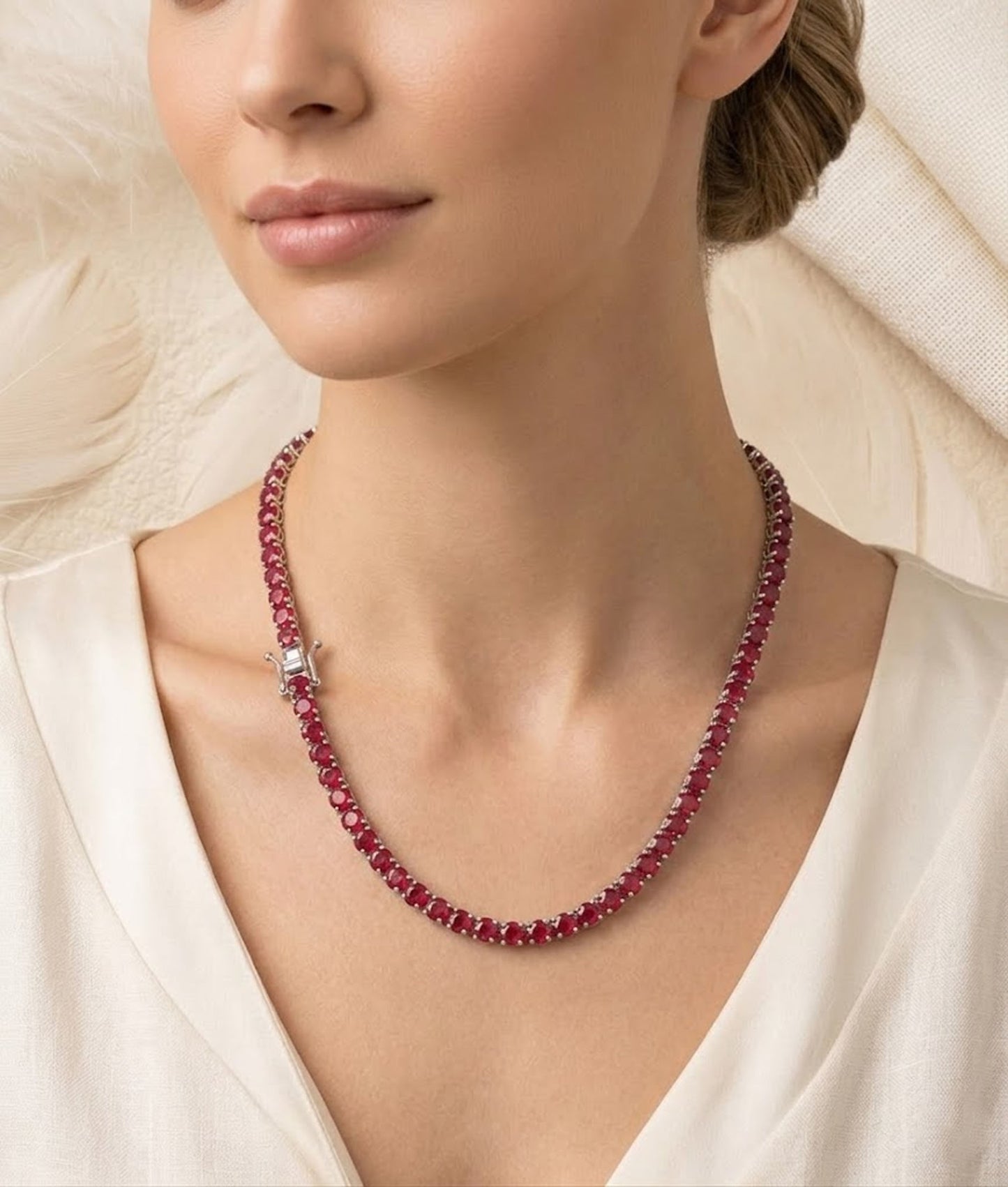 Natural Ruby Tennis Choker Necklace – Elegant Red Gemstone Jewelry for Women