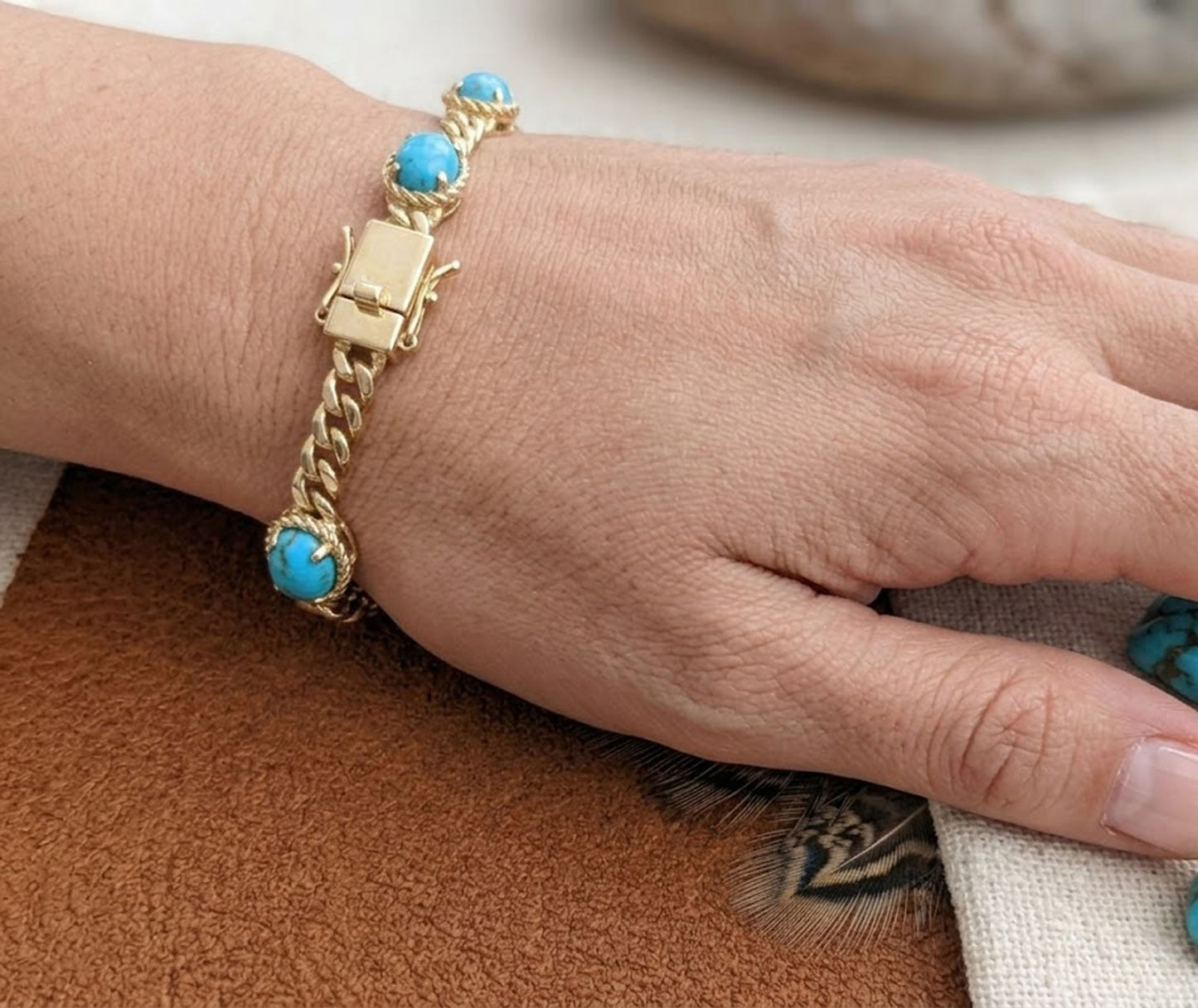 Natural Turquoise Link Bracelet – Boho Gemstone Jewelry for Women