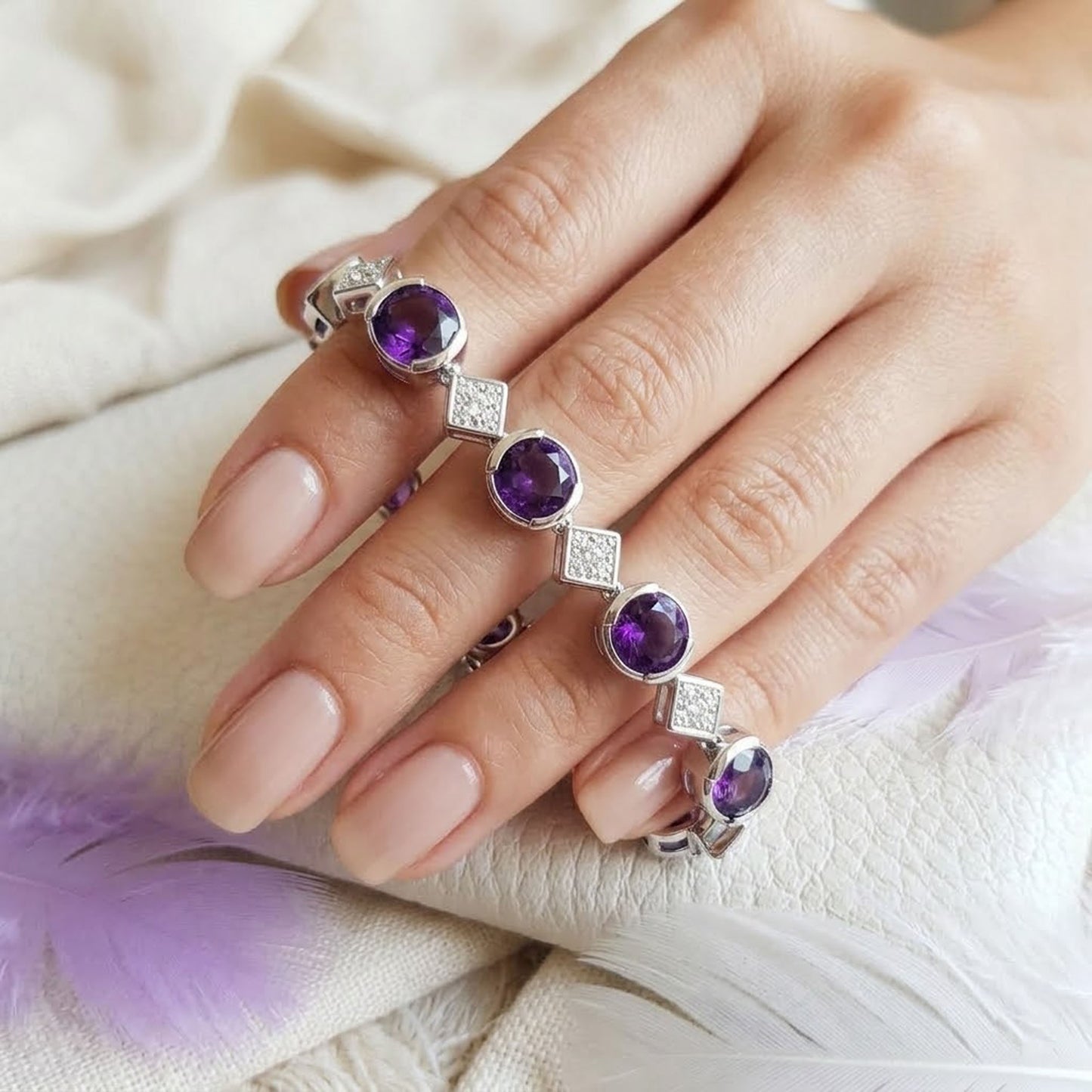 Natural Amethyst & Moissanite Tennis Bracelet – Purple Gemstone Bracelet for Women