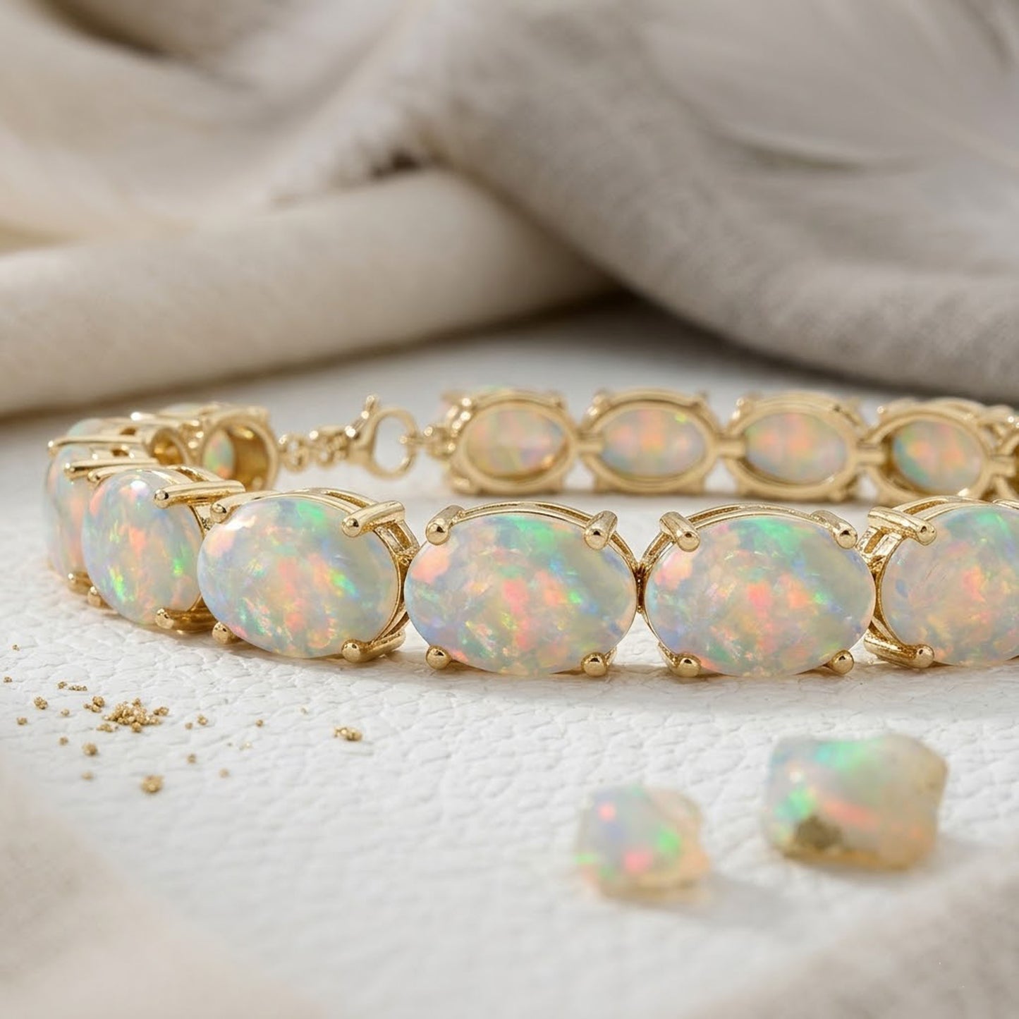 Natural Ethiopian Opal Tennis Bracelet – Iridescent Gemstone Jewelry for Women