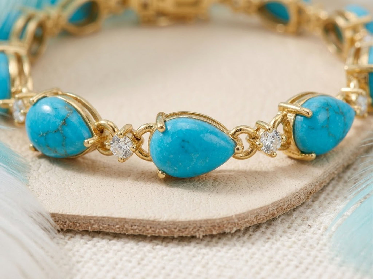 Natural Turquoise & Moissanite Tennis Bracelet – Bohemian Gemstone Link Bracelet for Women