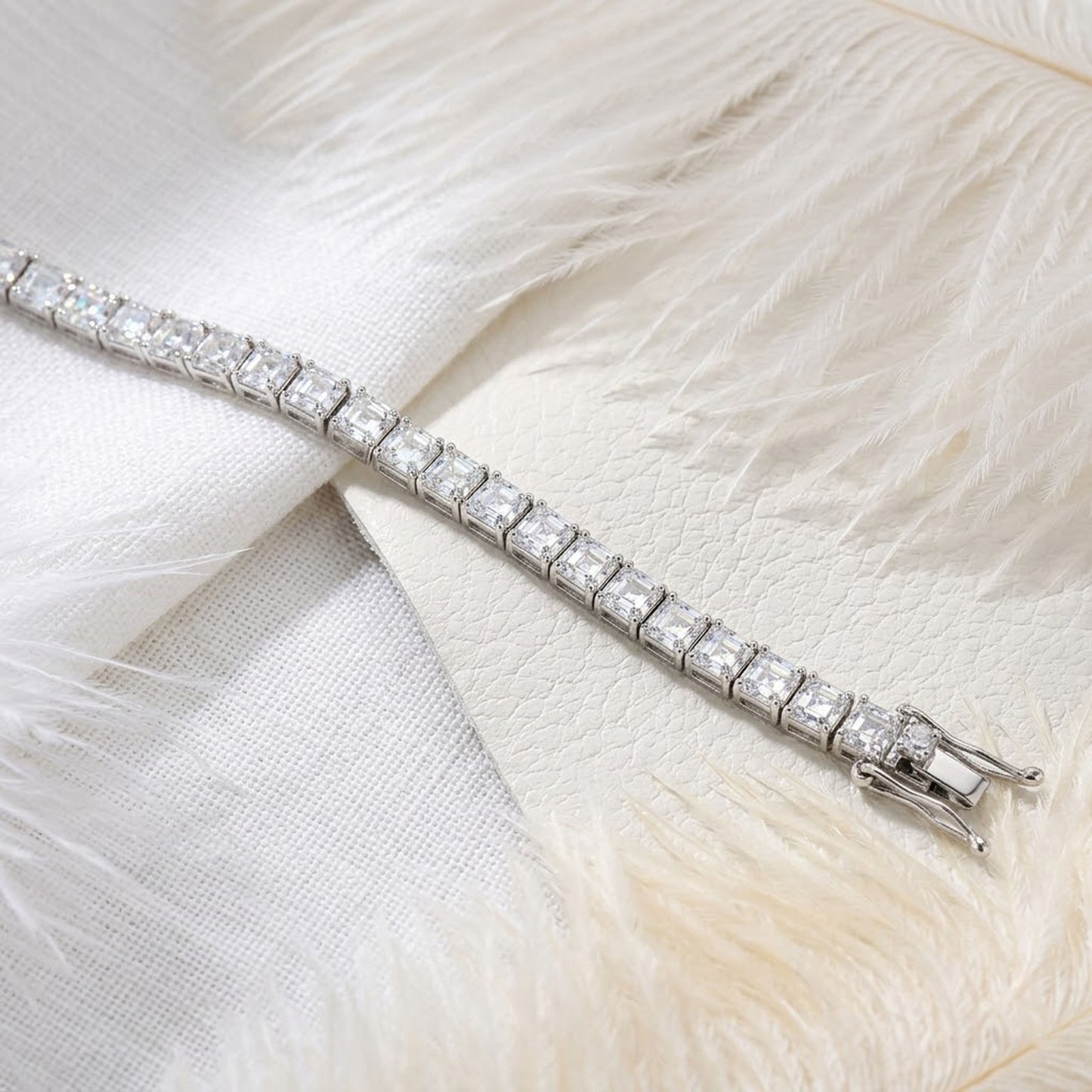 Moissanite Tennis Bracelet – Square Cut White Gemstone Bracelet for Women