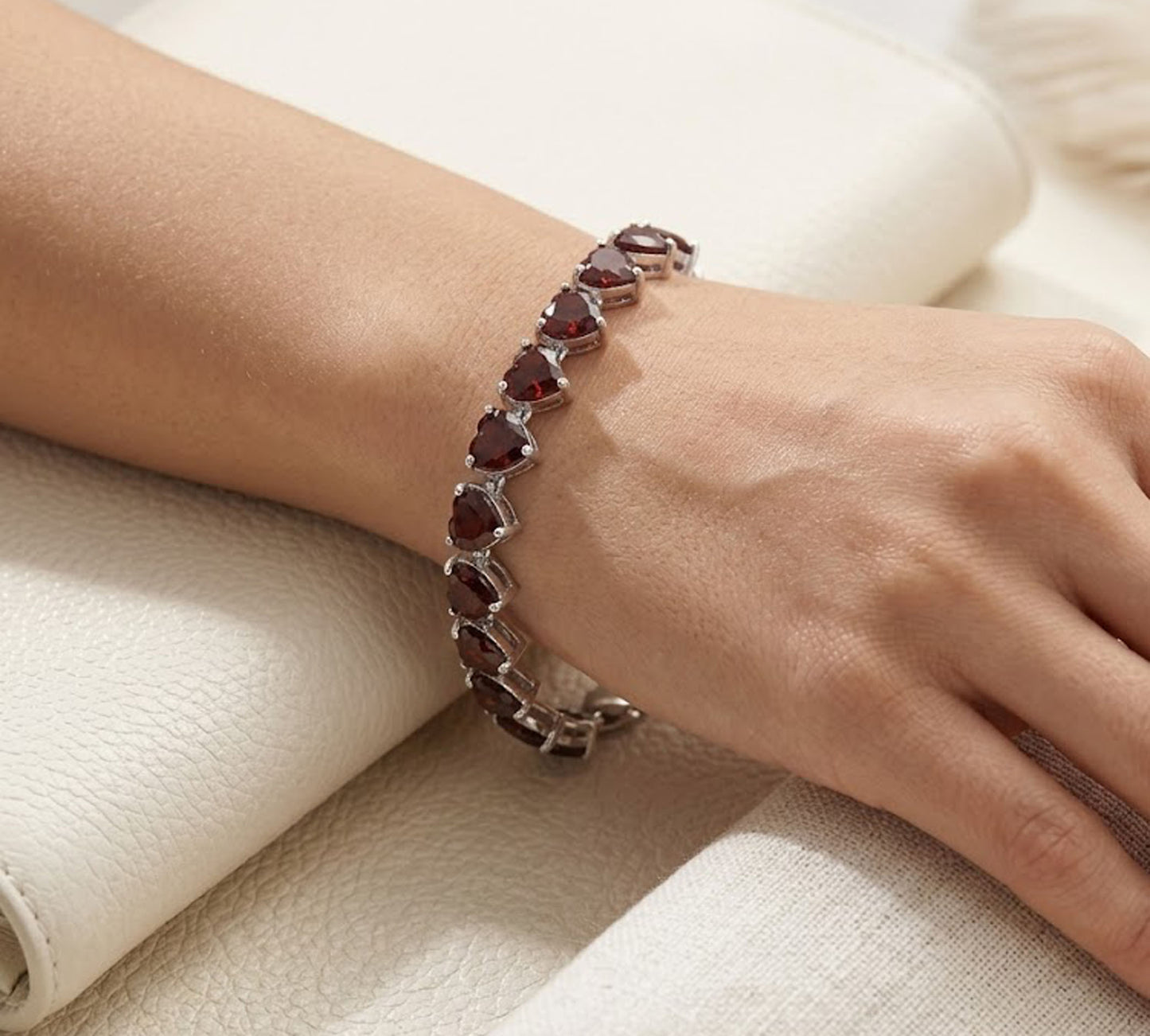 Natural Red Garnet Heart Tennis Bracelet – Romantic Gemstone Jewelry for Women