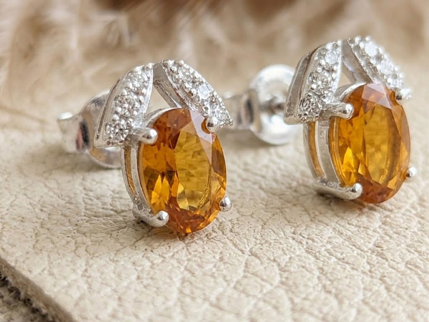 Natural Citrine & Moissanite Stud Earrings – Oval Yellow Gemstone Jewelry