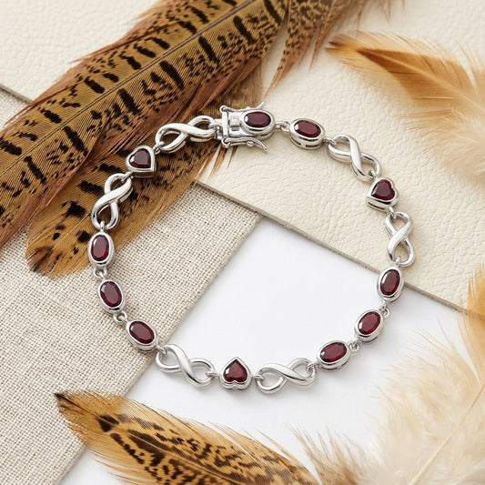 Natural Garnet Heart Infinity Bracelet – Handmade Red Gemstone Jewelry for Women
