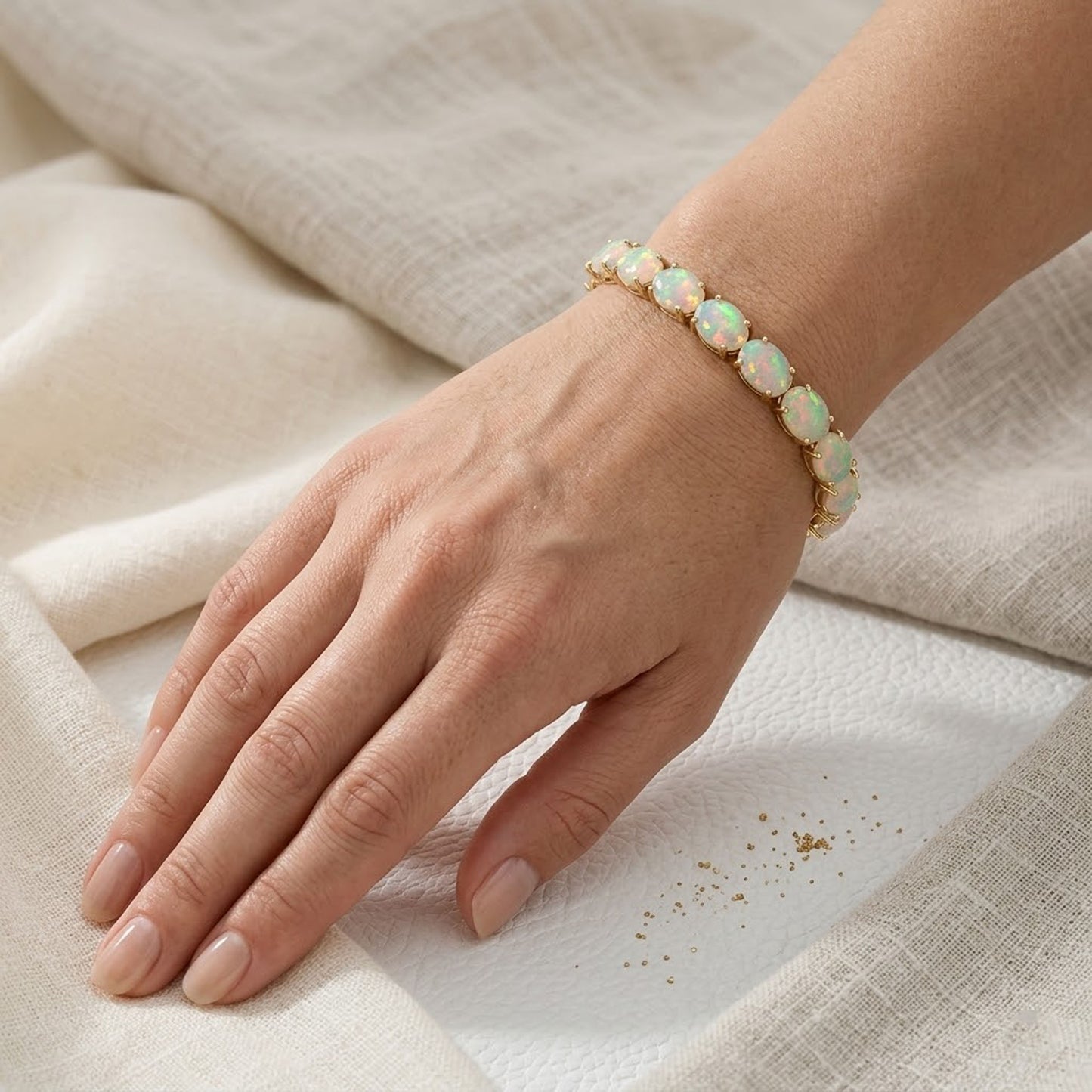 Natural Ethiopian Opal Tennis Bracelet – Iridescent Gemstone Jewelry for Women