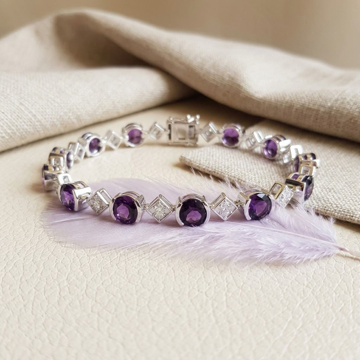 Natural Amethyst & Moissanite Tennis Bracelet – Purple Gemstone Bracelet for Women