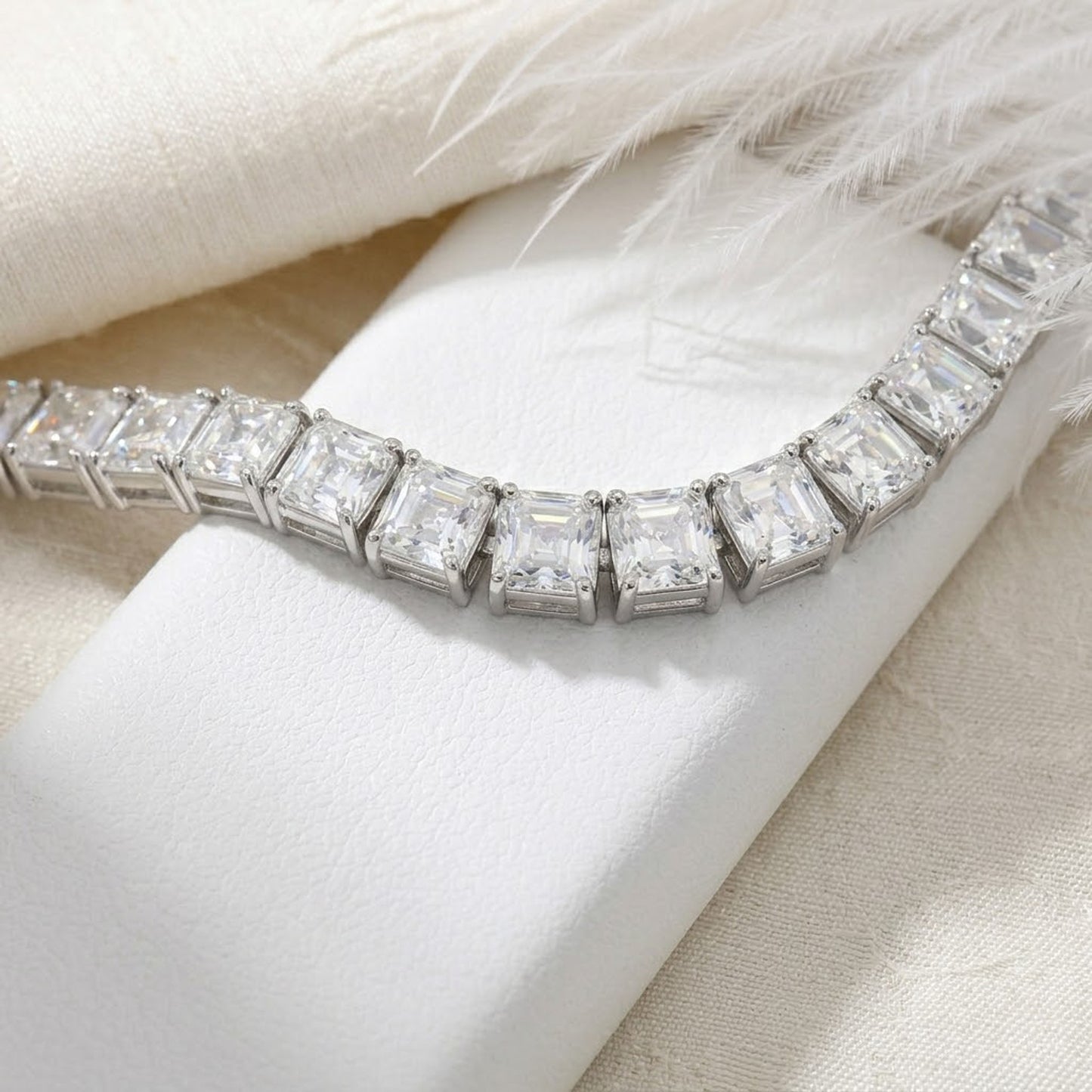 Moissanite Tennis Bracelet – Square Cut White Gemstone Bracelet for Women
