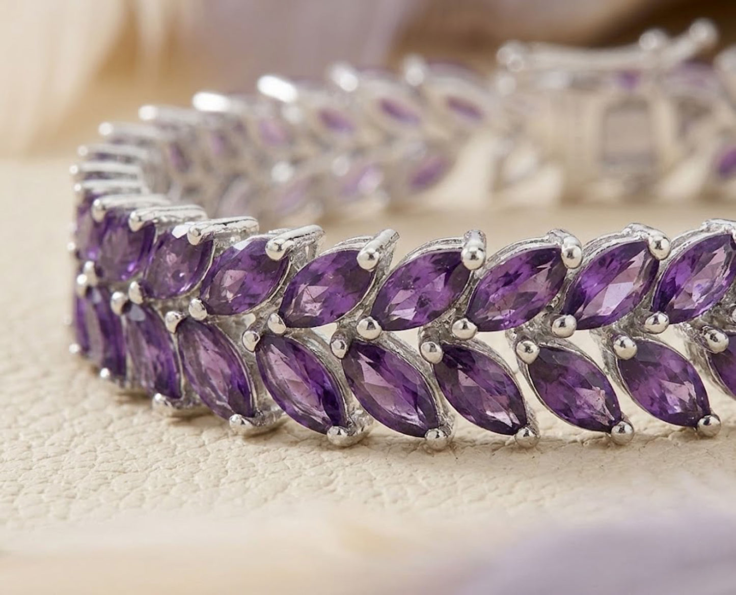Natural Amethyst Marquise Tennis Bracelet – Elegant Purple Gemstone Jewelry for Women
