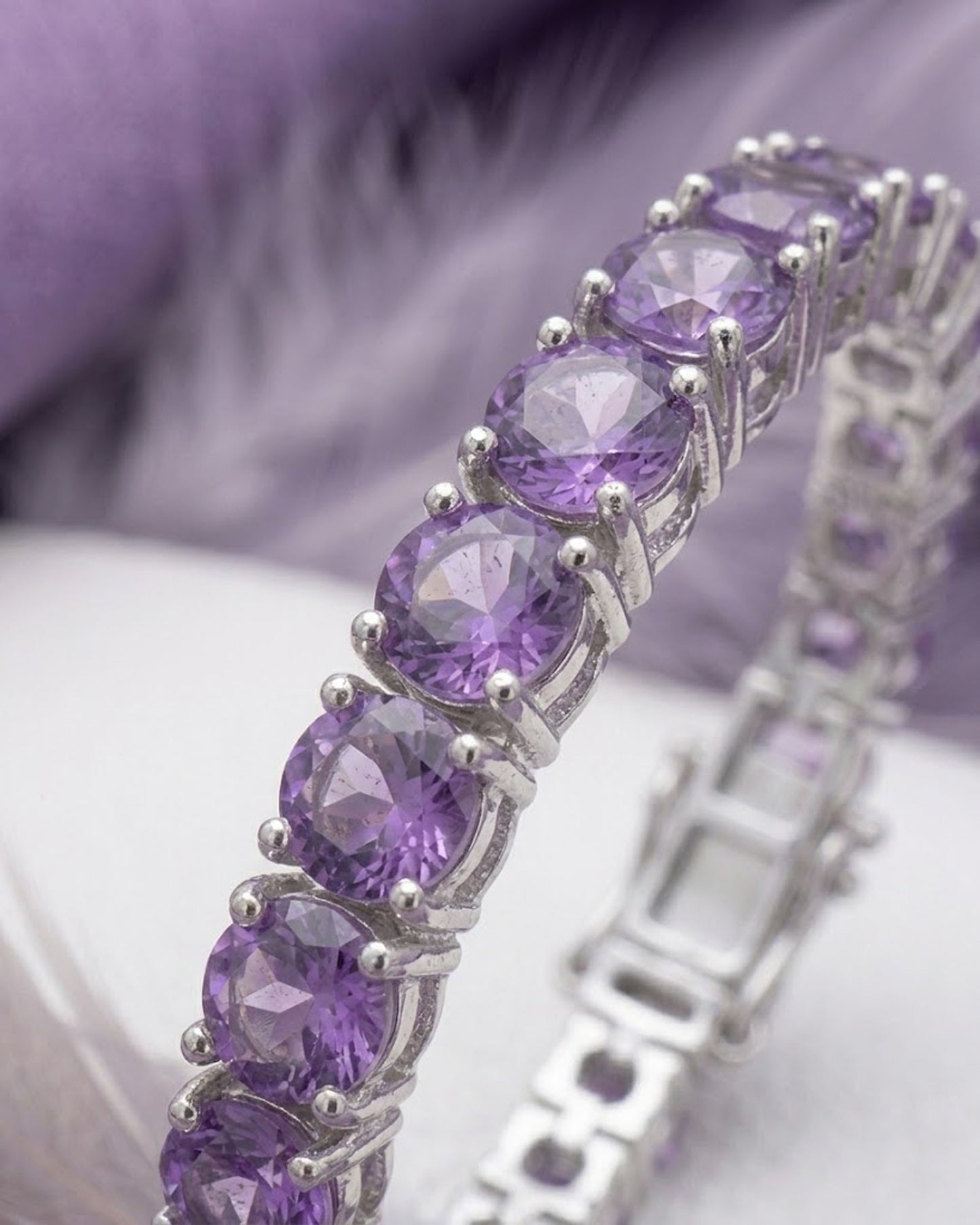 Natural Amethyst Tennis Bracelet – Round Gemstone Jewelry for Women