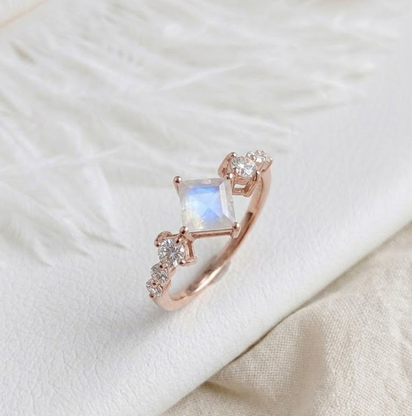 Moonstone  Engagement Ring – Princess Cut Cluster Ring for Women