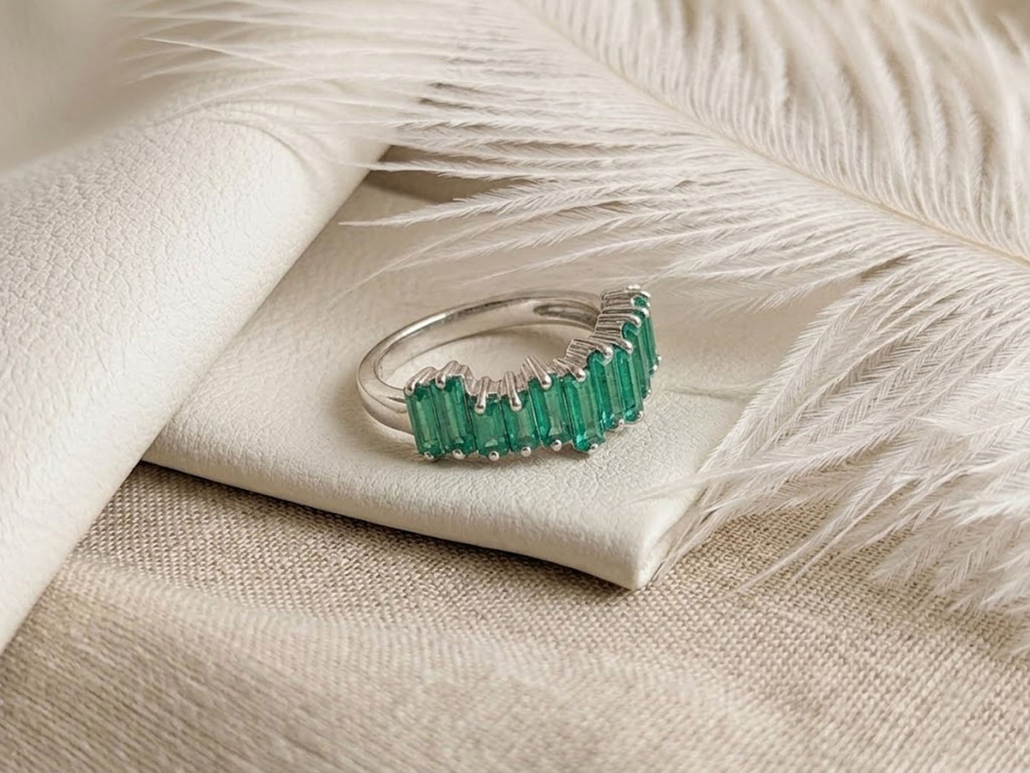 Baguette Emerald Eternity Ring – Elegant Green Gemstone Band for Women