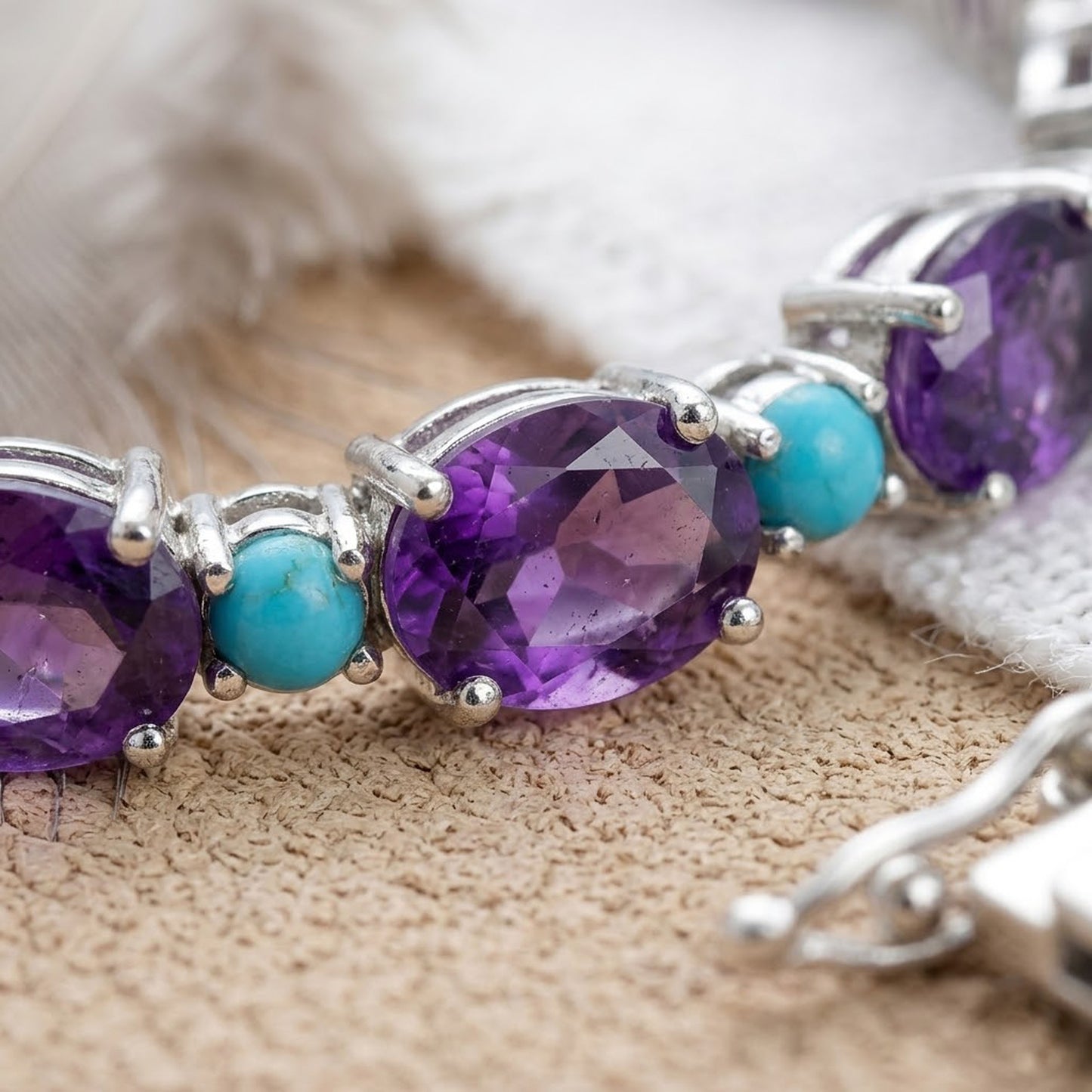 Natural Amethyst & Turquoise Tennis Bracelet – Gemstone Jewelry for Women