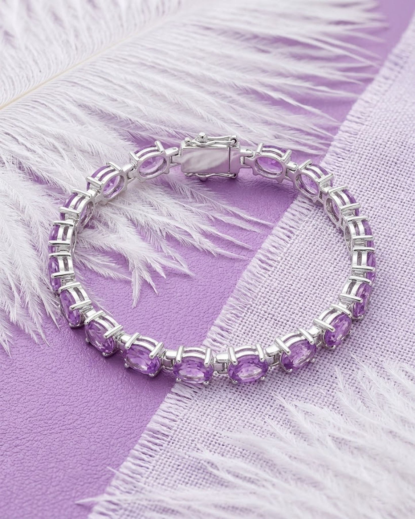 Natural Amethyst Tennis Bracelet – Elegant Oval Gemstone Jewelry for Women