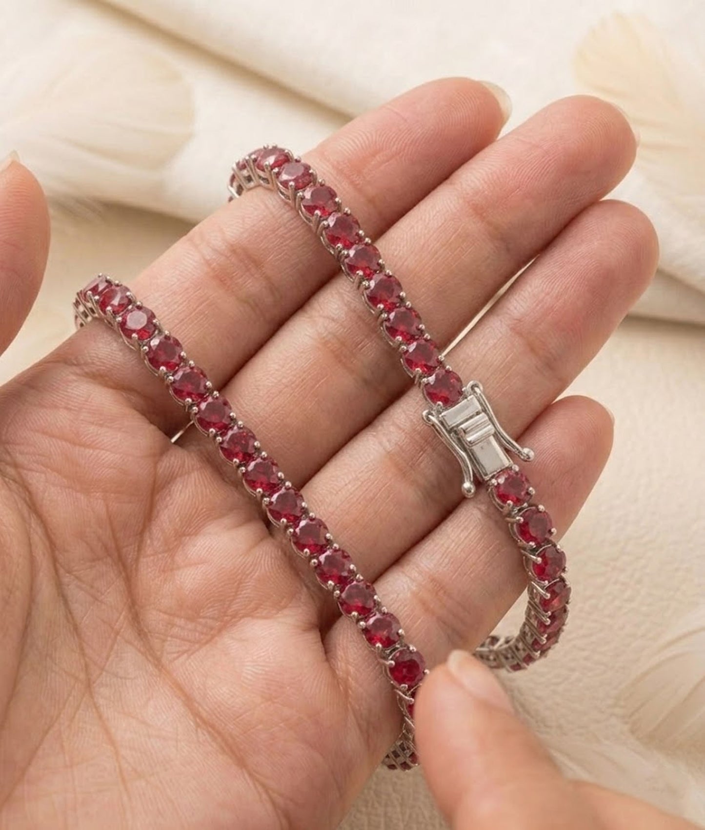 Natural Ruby Tennis Choker Necklace – Elegant Red Gemstone Jewelry for Women