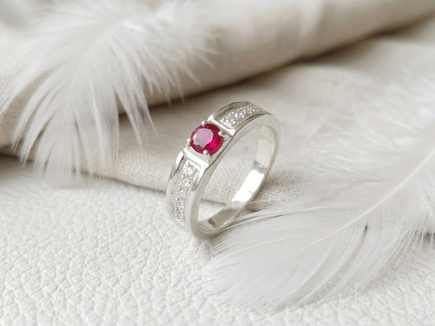 Ruby & Moissanite Wedding Band – Round Cut Vintage Anniversary Ring for Women