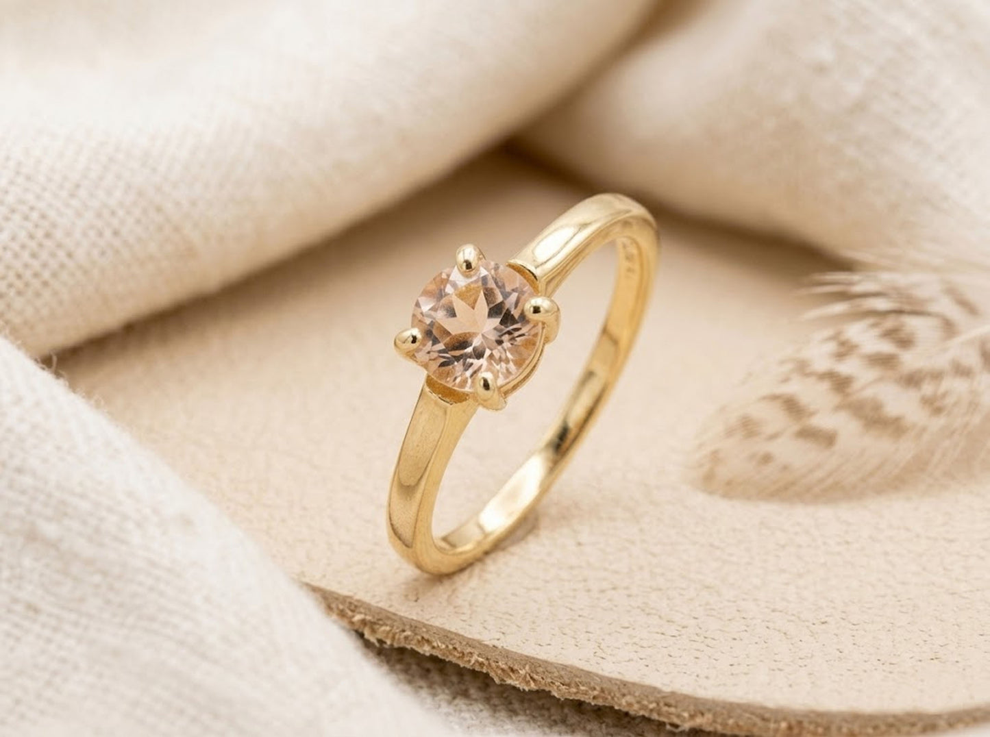 Natural Morganite Promise Ring – Round Cut Solitaire Gemstone Ring