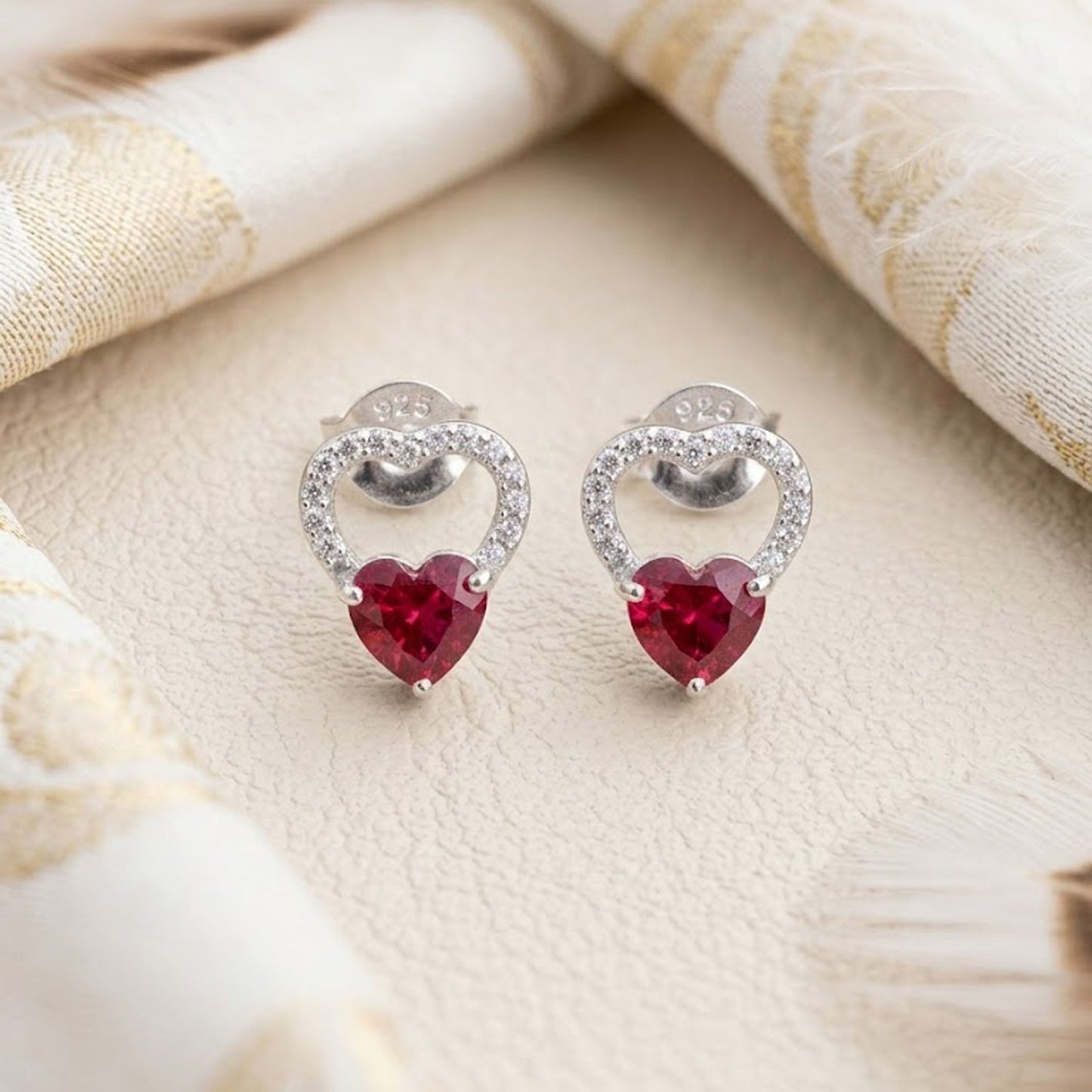 Natural Garnet & Moissanite Heart Stud Earrings – Romantic Gemstone Jewelry for Women