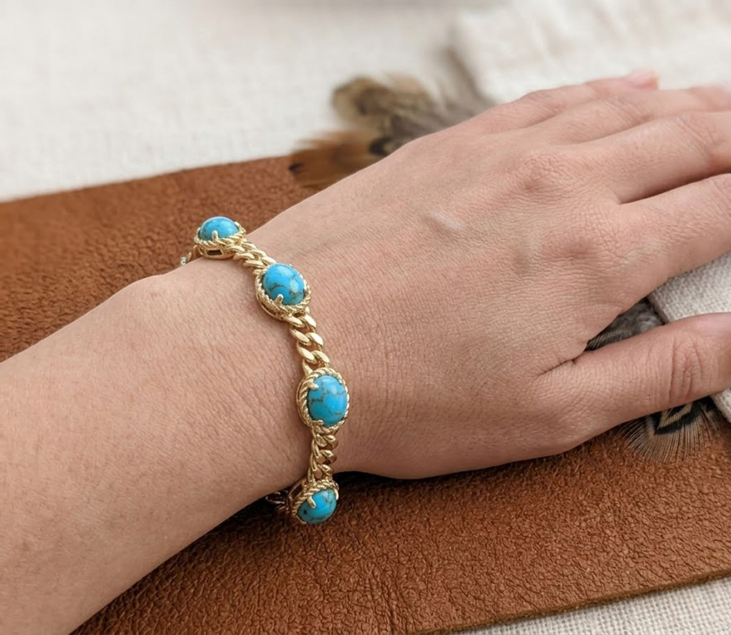 Natural Turquoise Link Bracelet – Boho Gemstone Jewelry for Women