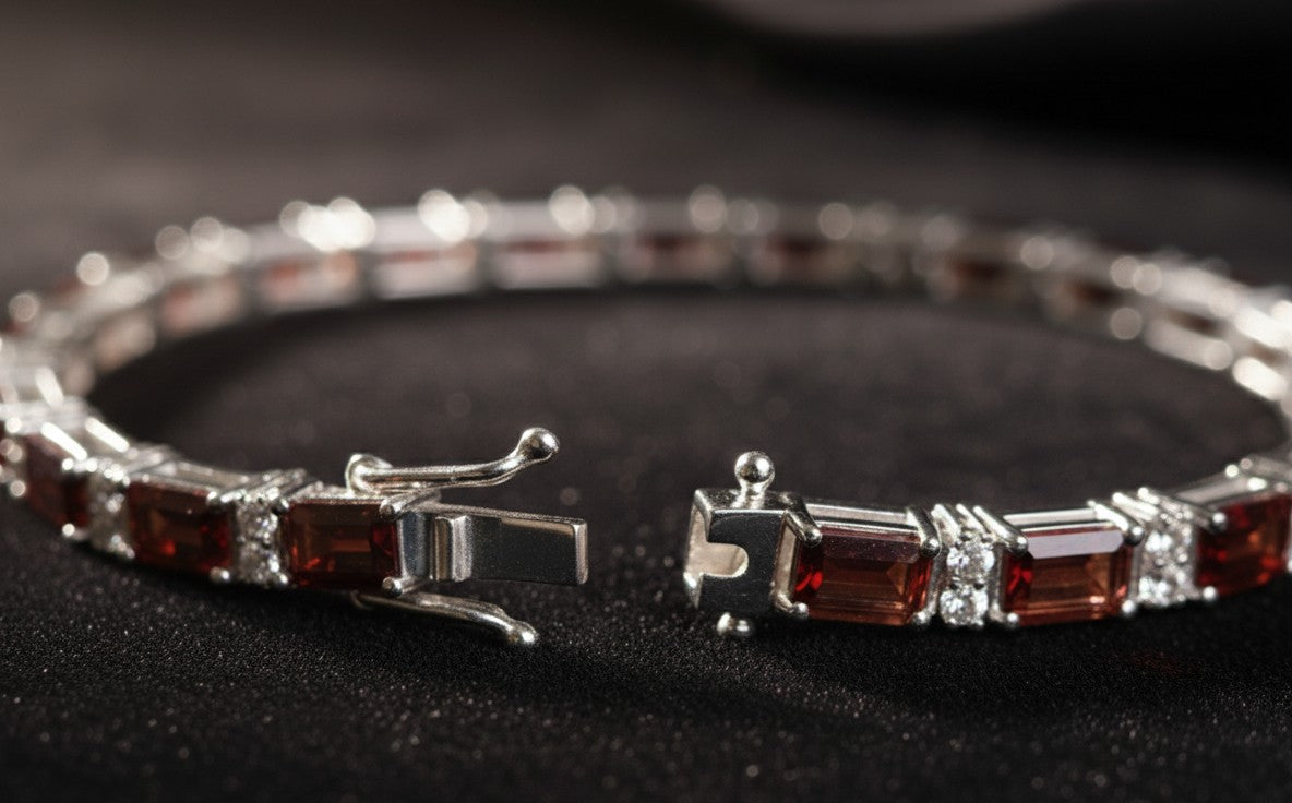 Garnet & Moissanite Tennis Bracelet in Sterling Silver