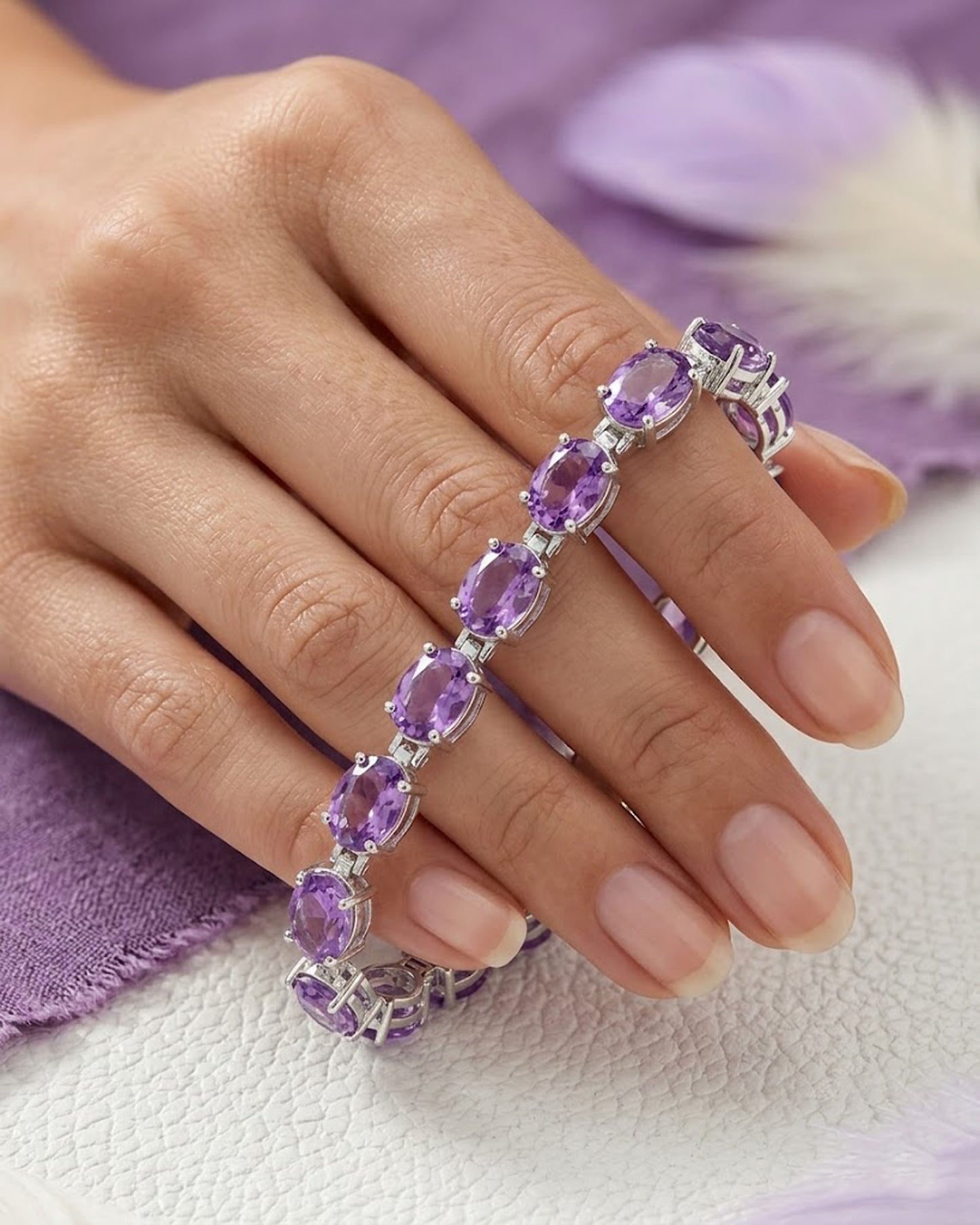 Natural Amethyst Tennis Bracelet – Elegant Oval Gemstone Jewelry for Women