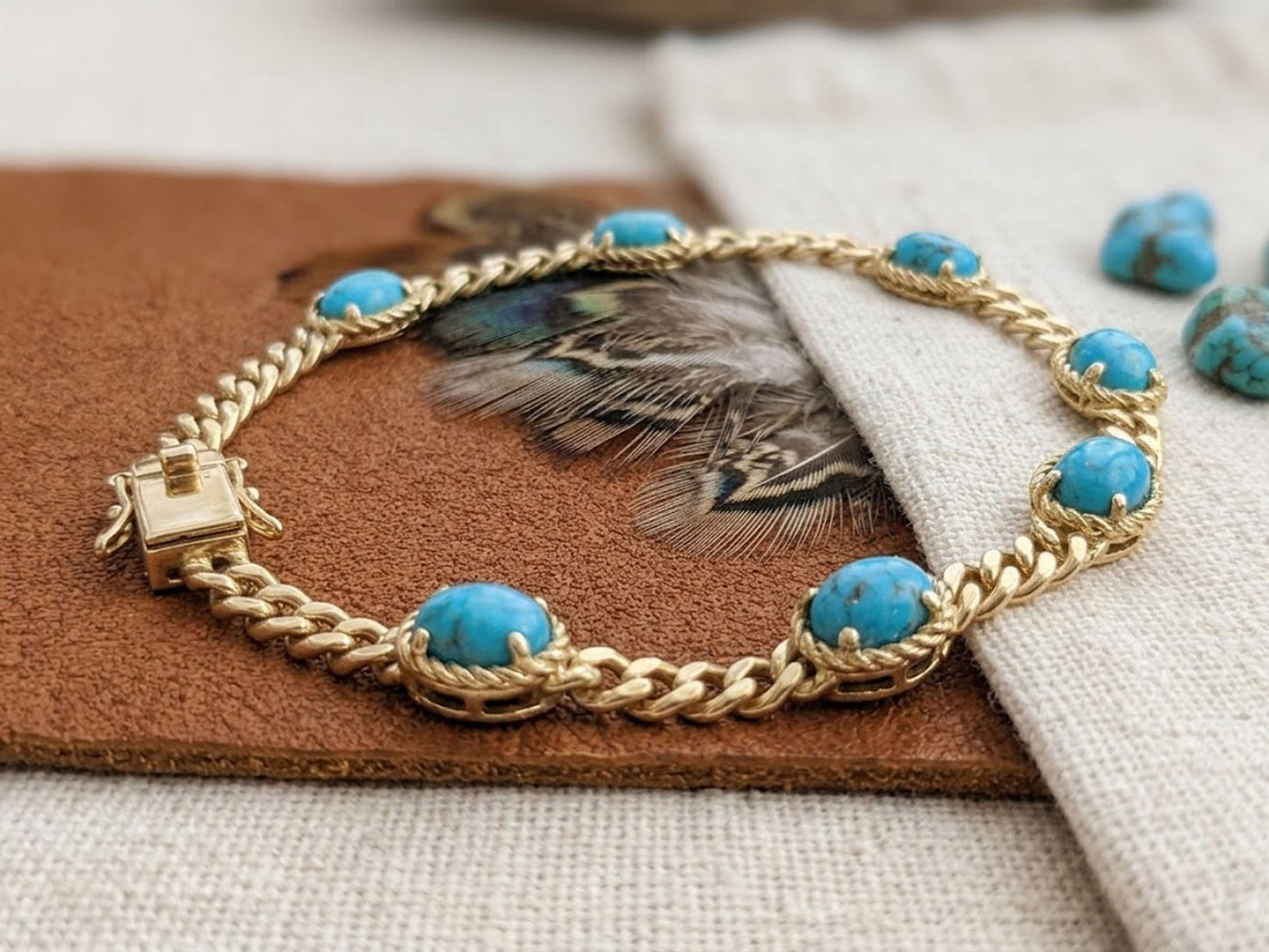 Natural Turquoise Link Bracelet – Boho Gemstone Jewelry for Women