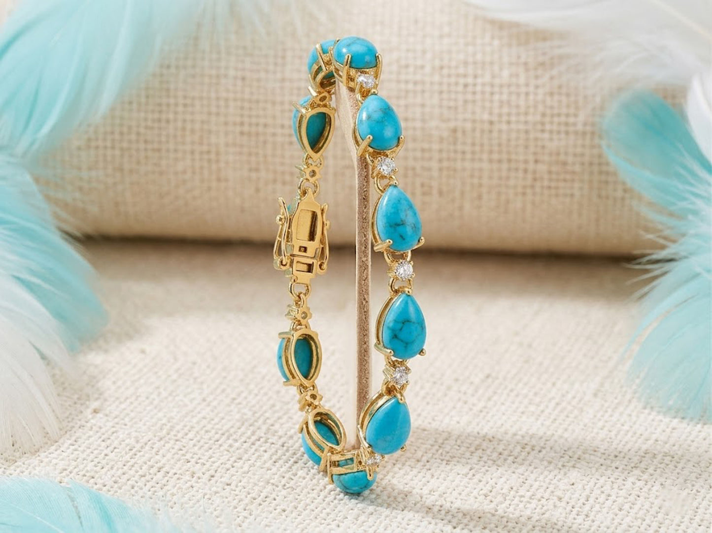 Natural Turquoise & Moissanite Tennis Bracelet – Bohemian Gemstone Link Bracelet for Women