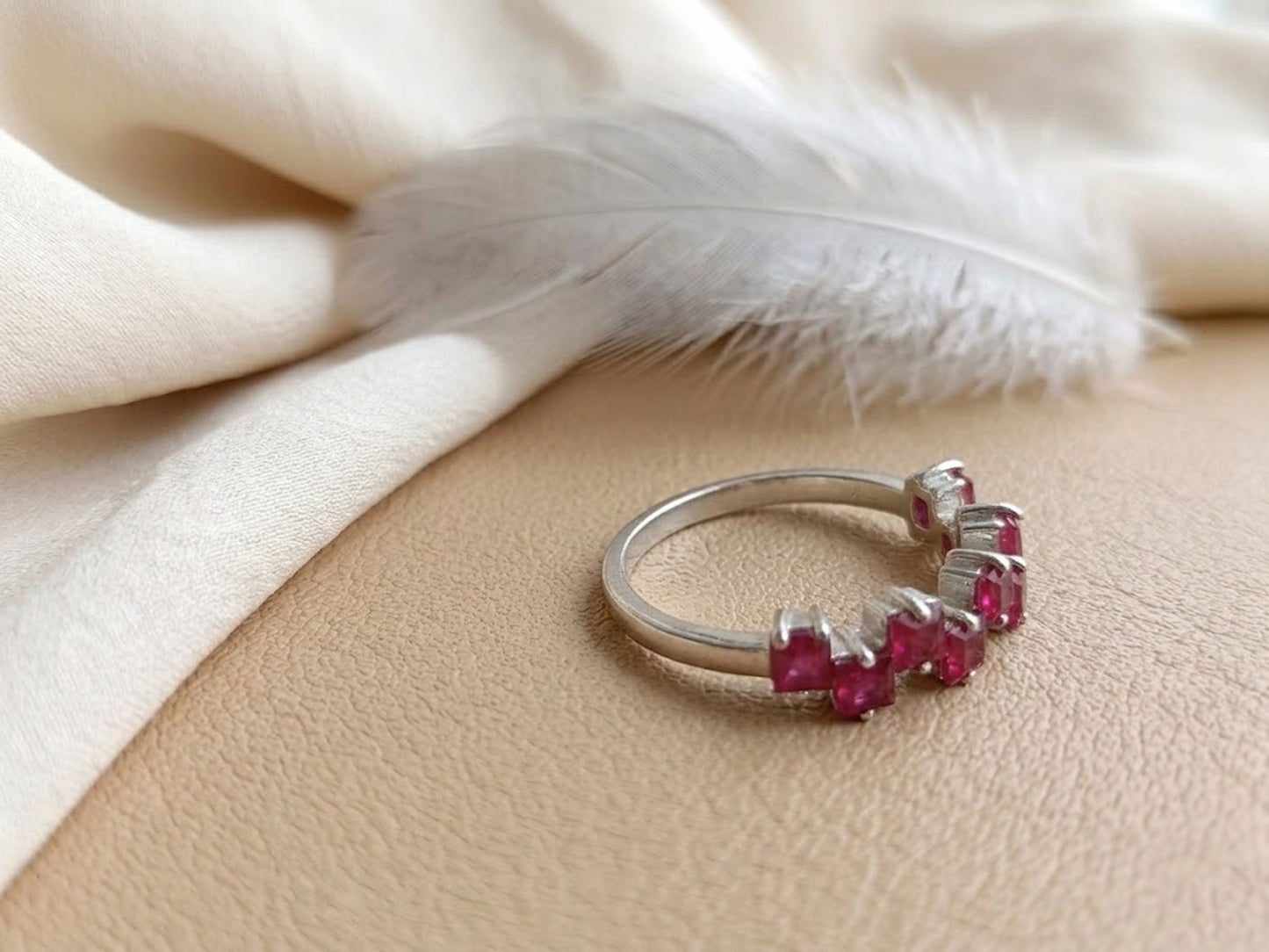 Natural Ruby Eternity Ring – Square Cut Zig-Zag Gemstone Band for Women