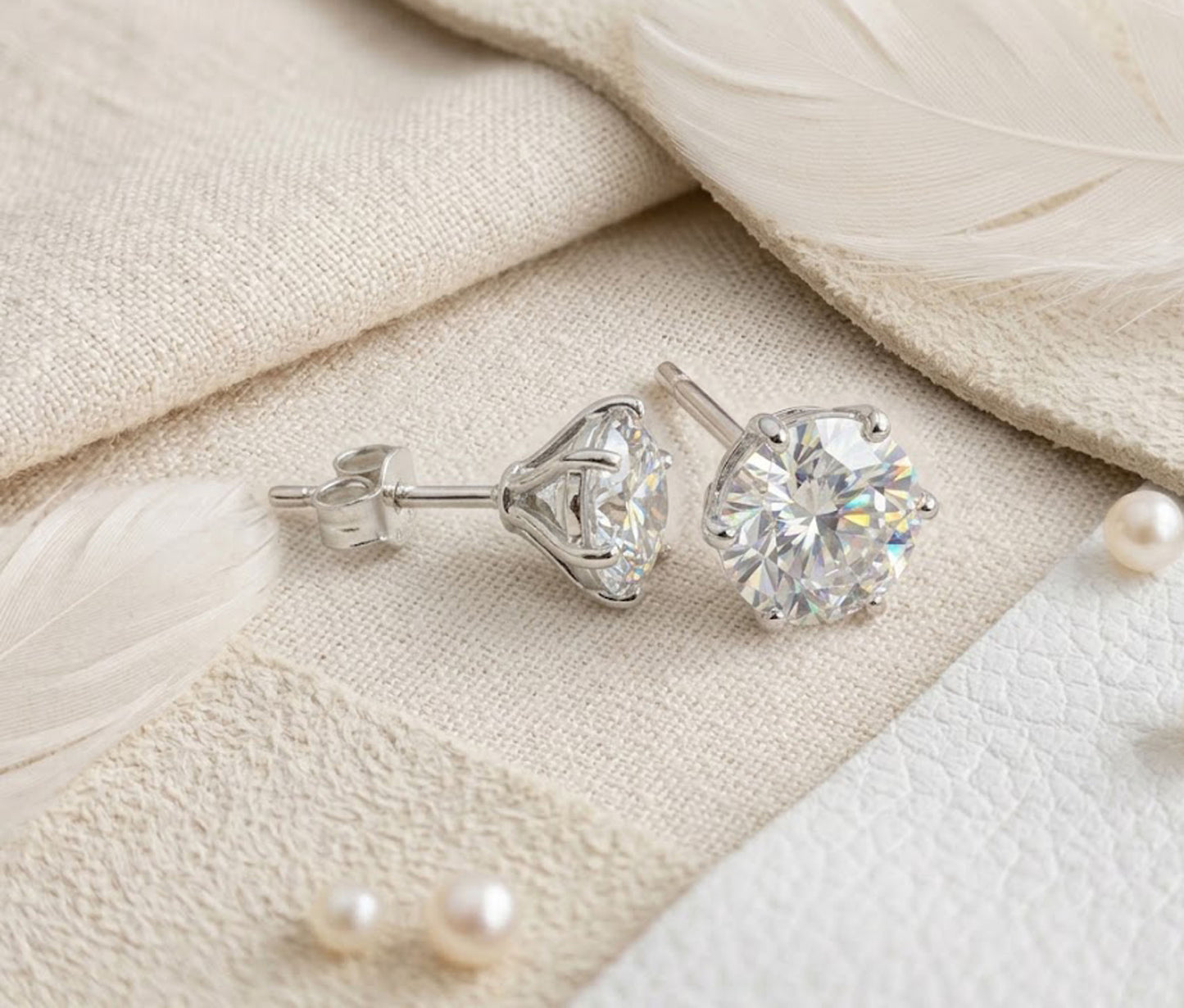 Moissanite Stud Earrings – Round Brilliant Solitaire Earrings for Women