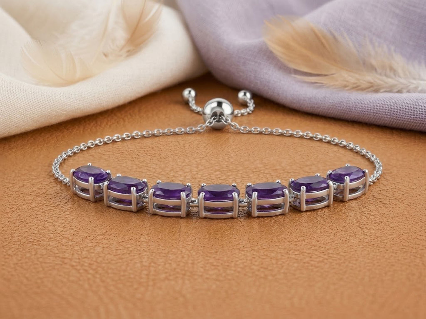 Natural Amethyst Bolo Bracelet – Adjustable Purple Gemstone Bracelet for Women