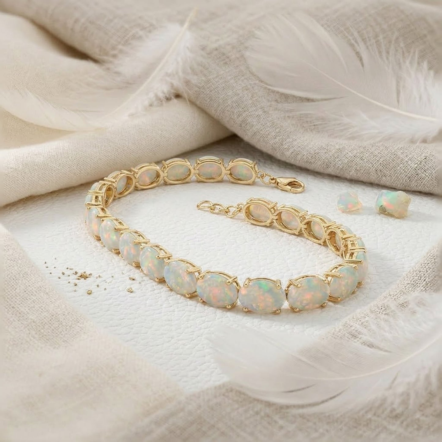 Natural Ethiopian Opal Tennis Bracelet – Iridescent Gemstone Jewelry for Women