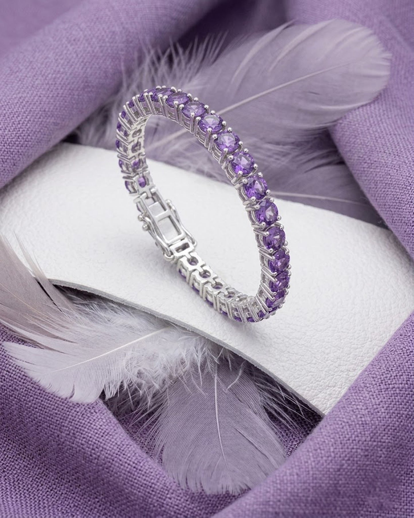 Natural Amethyst Tennis Bracelet – Round Gemstone Jewelry for Women
