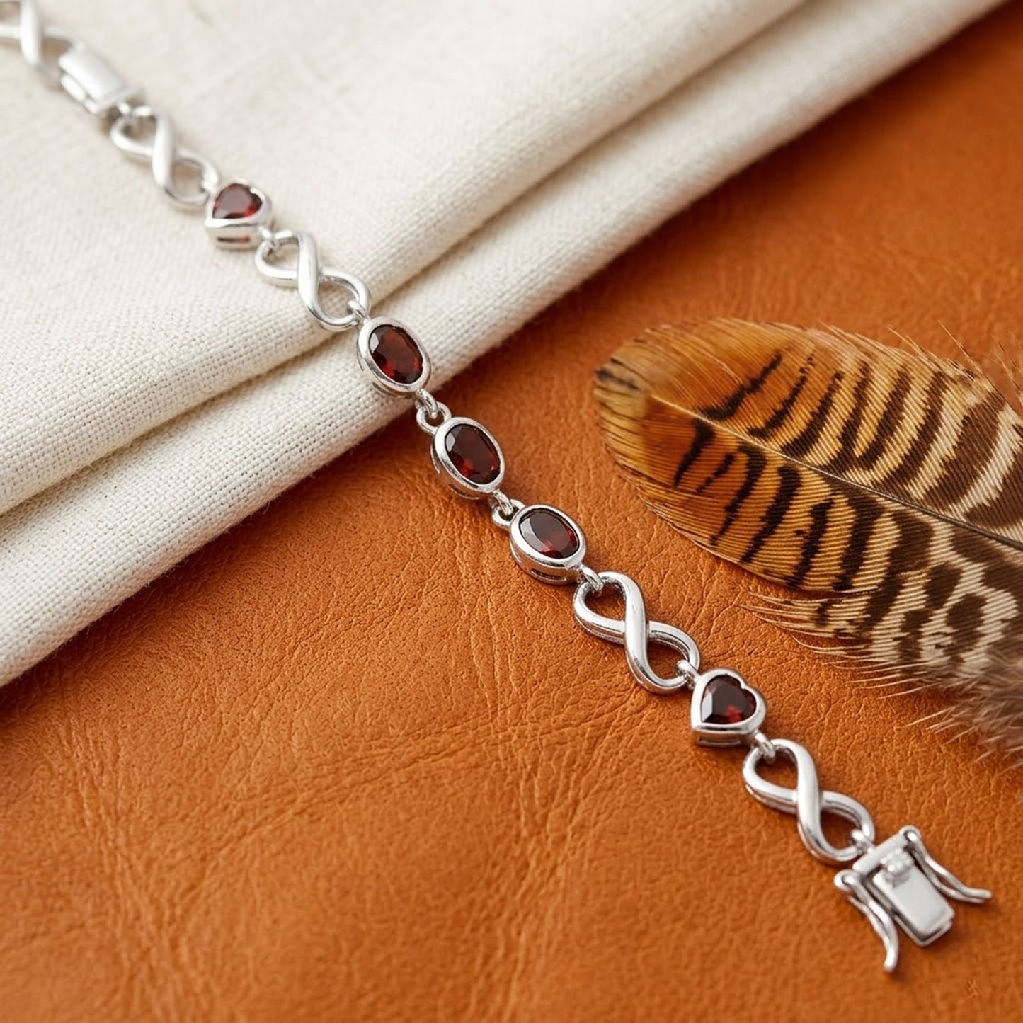 Natural Garnet Heart Infinity Bracelet – Handmade Red Gemstone Jewelry for Women
