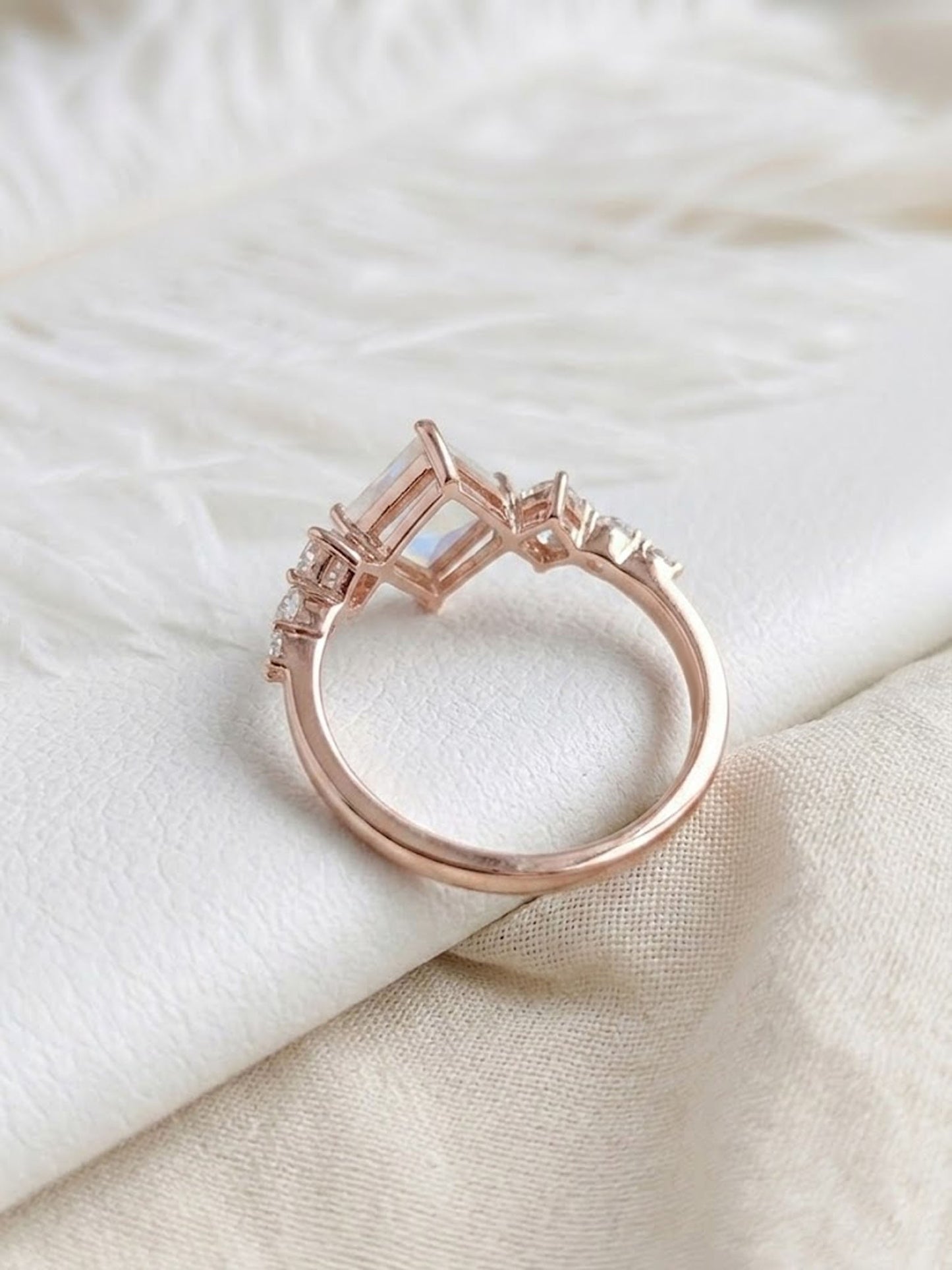 Moonstone  Engagement Ring – Princess Cut Cluster Ring for Women