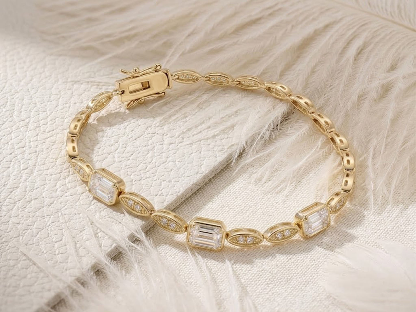 Natural Moissanite Tennis Bracelet – Vintage Art Deco Gemstone Jewelry for Women