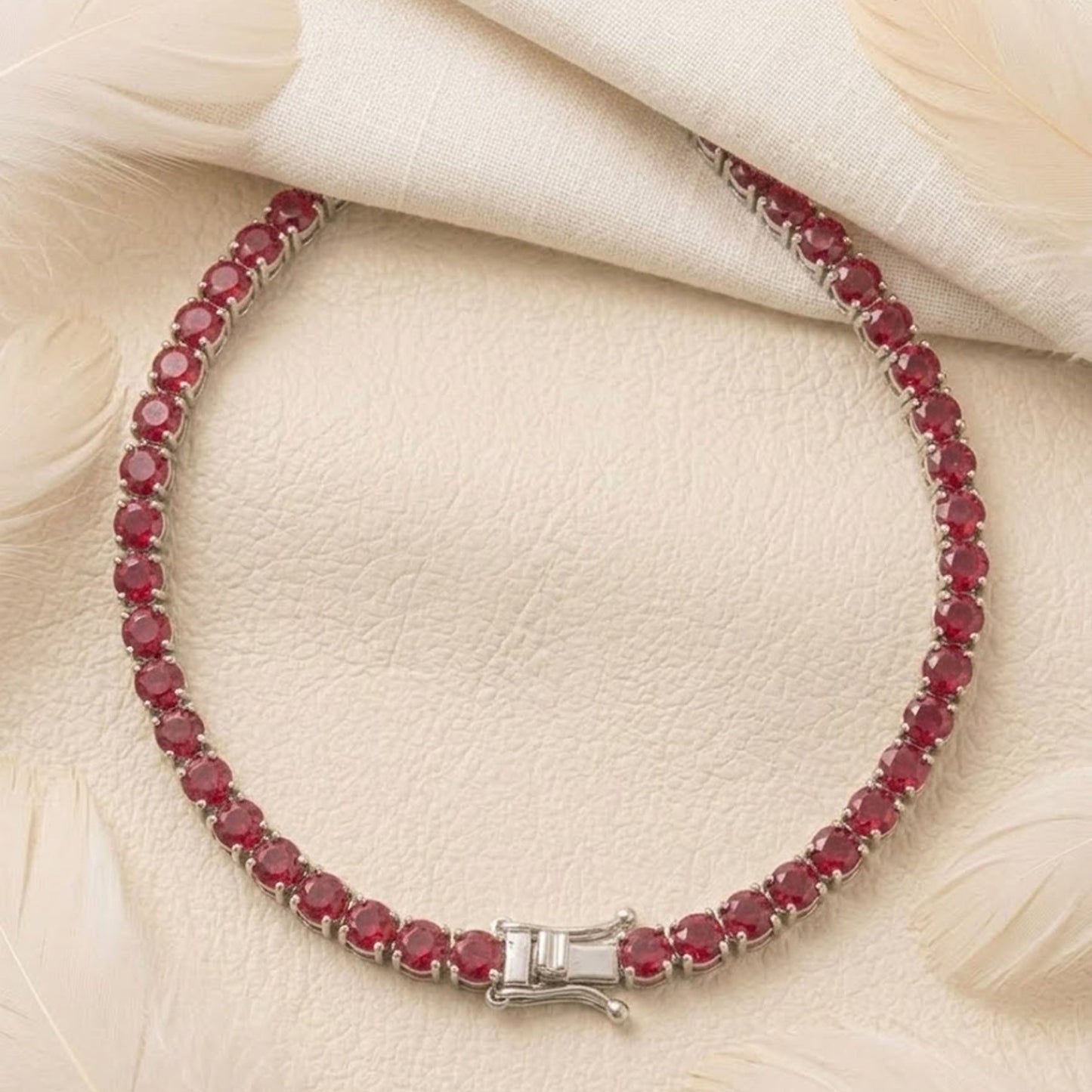 Natural Ruby Tennis Choker Necklace – Elegant Red Gemstone Jewelry for Women