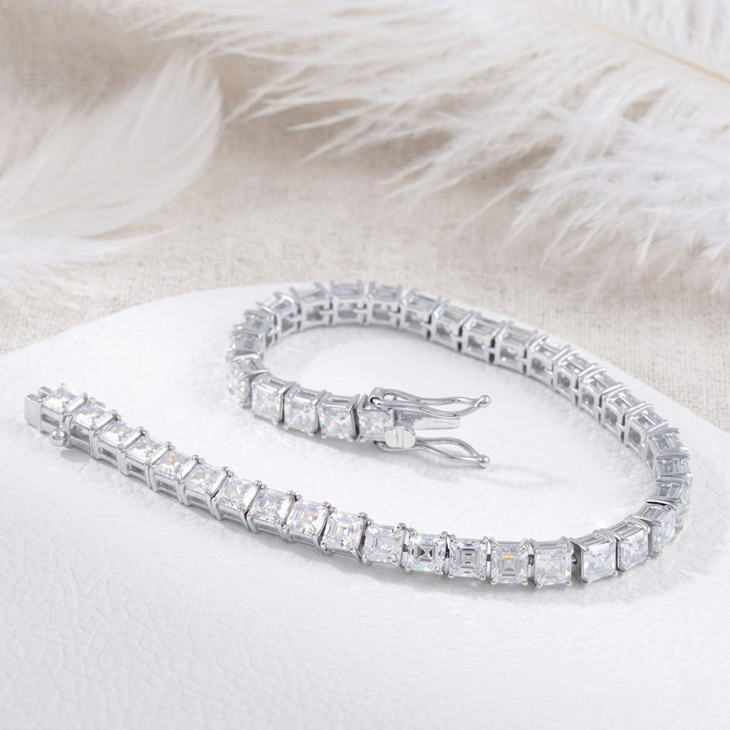 Moissanite Tennis Bracelet – Square Cut White Gemstone Bracelet for Women