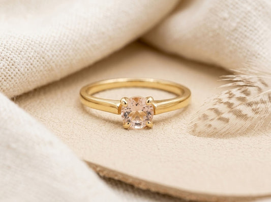 Natural Morganite Promise Ring – Round Cut Solitaire Gemstone Ring