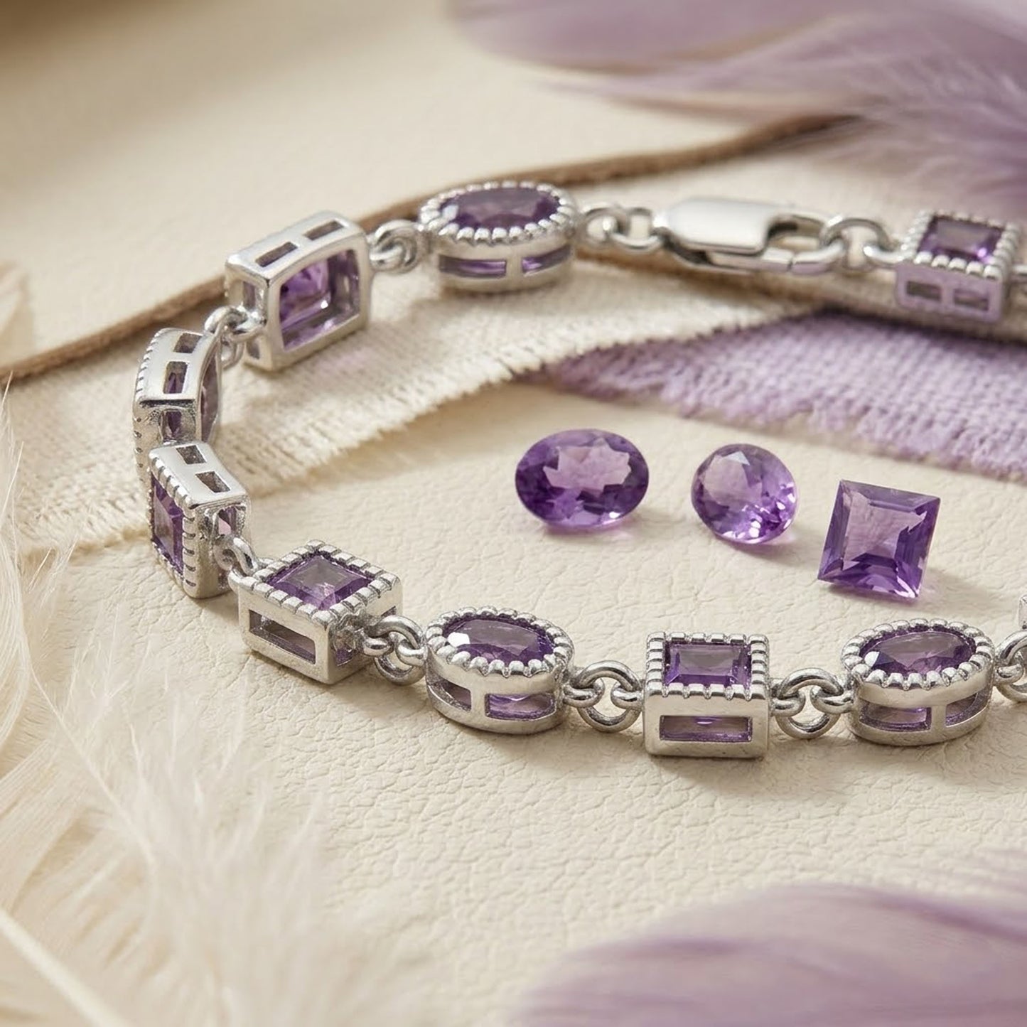 Natural Amethyst Multi-Shape Tennis Bracelet – Purple Gemstone Jewelry for Women