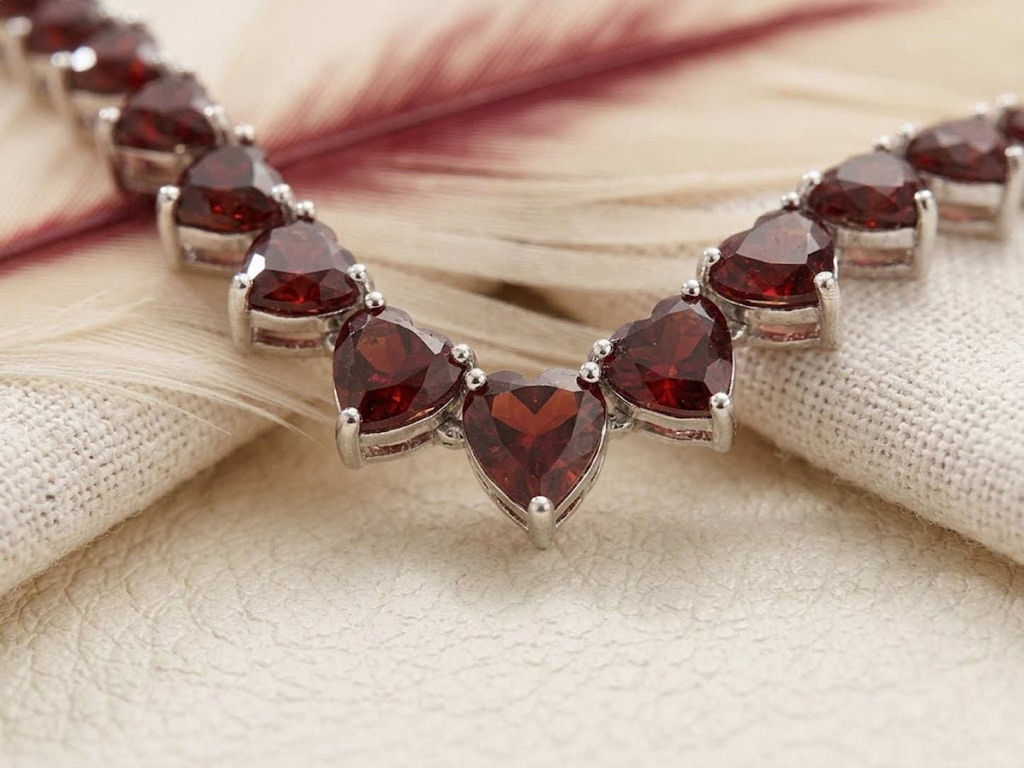 Natural Red Garnet Heart Tennis Bracelet – Romantic Gemstone Jewelry for Women