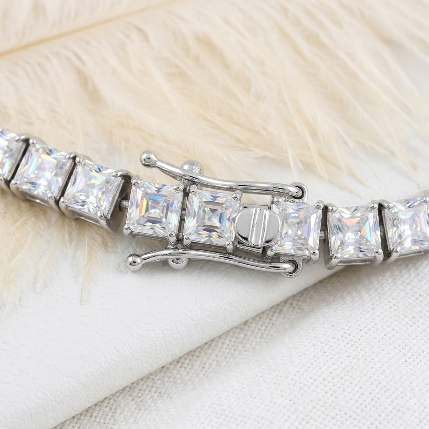 Moissanite Tennis Bracelet – Square Cut White Gemstone Bracelet for Women