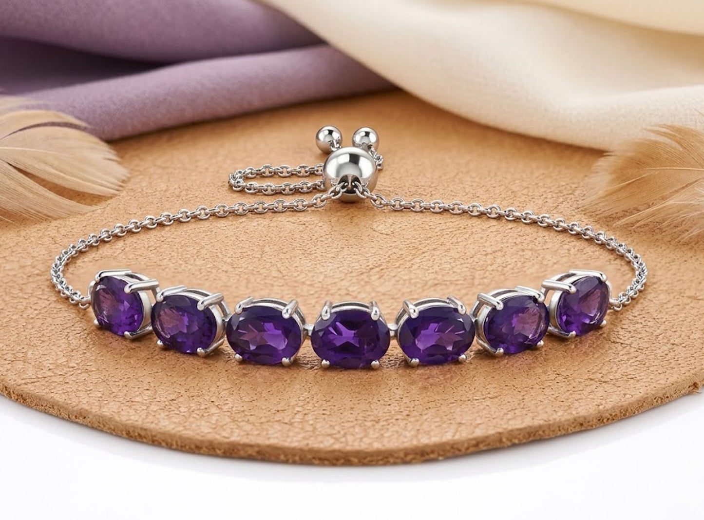 Natural Amethyst Bolo Bracelet – Adjustable Purple Gemstone Bracelet for Women