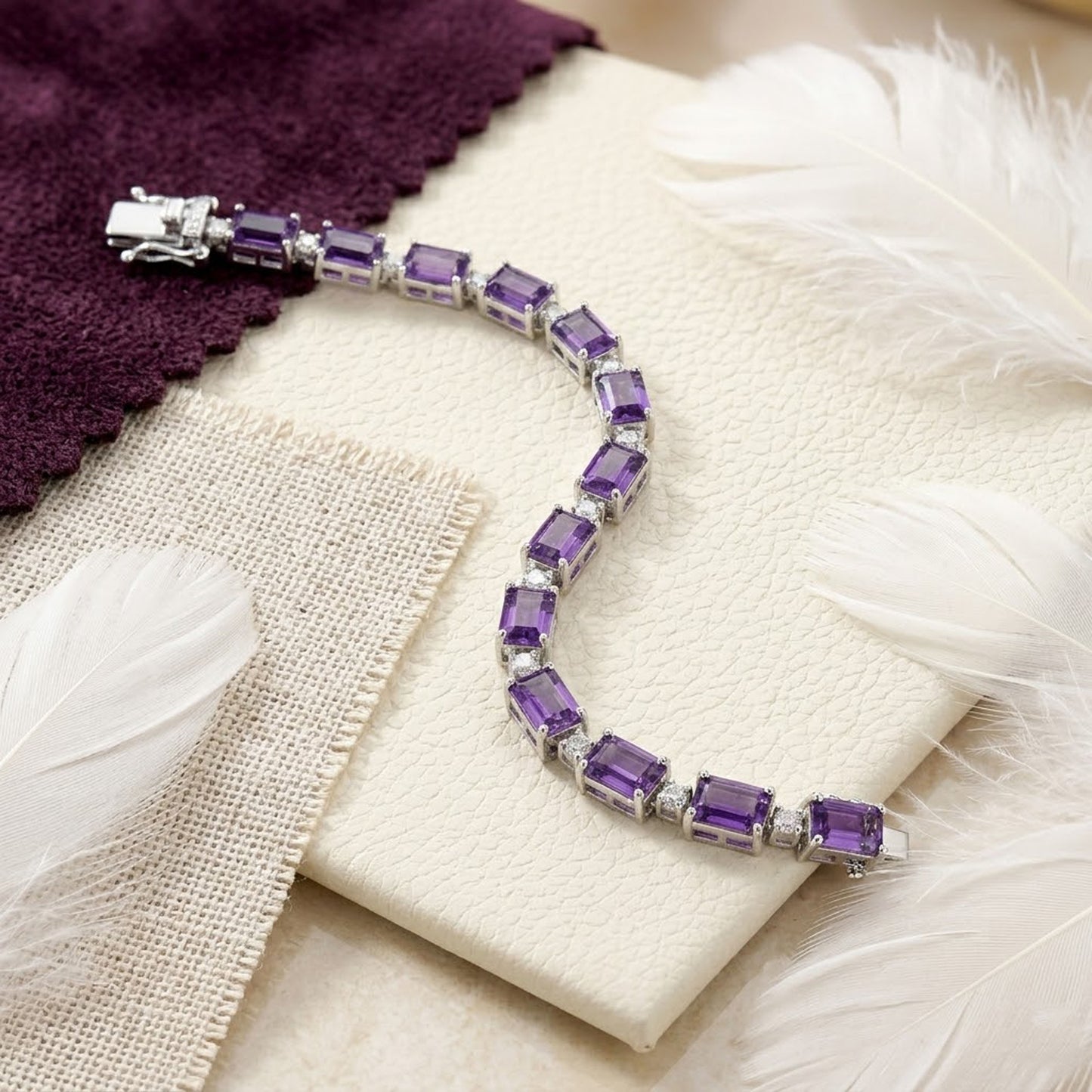 Natural Amethyst & Moissanite Tennis Bracelet – Octagon Cut Gemstone Jewelry for Women