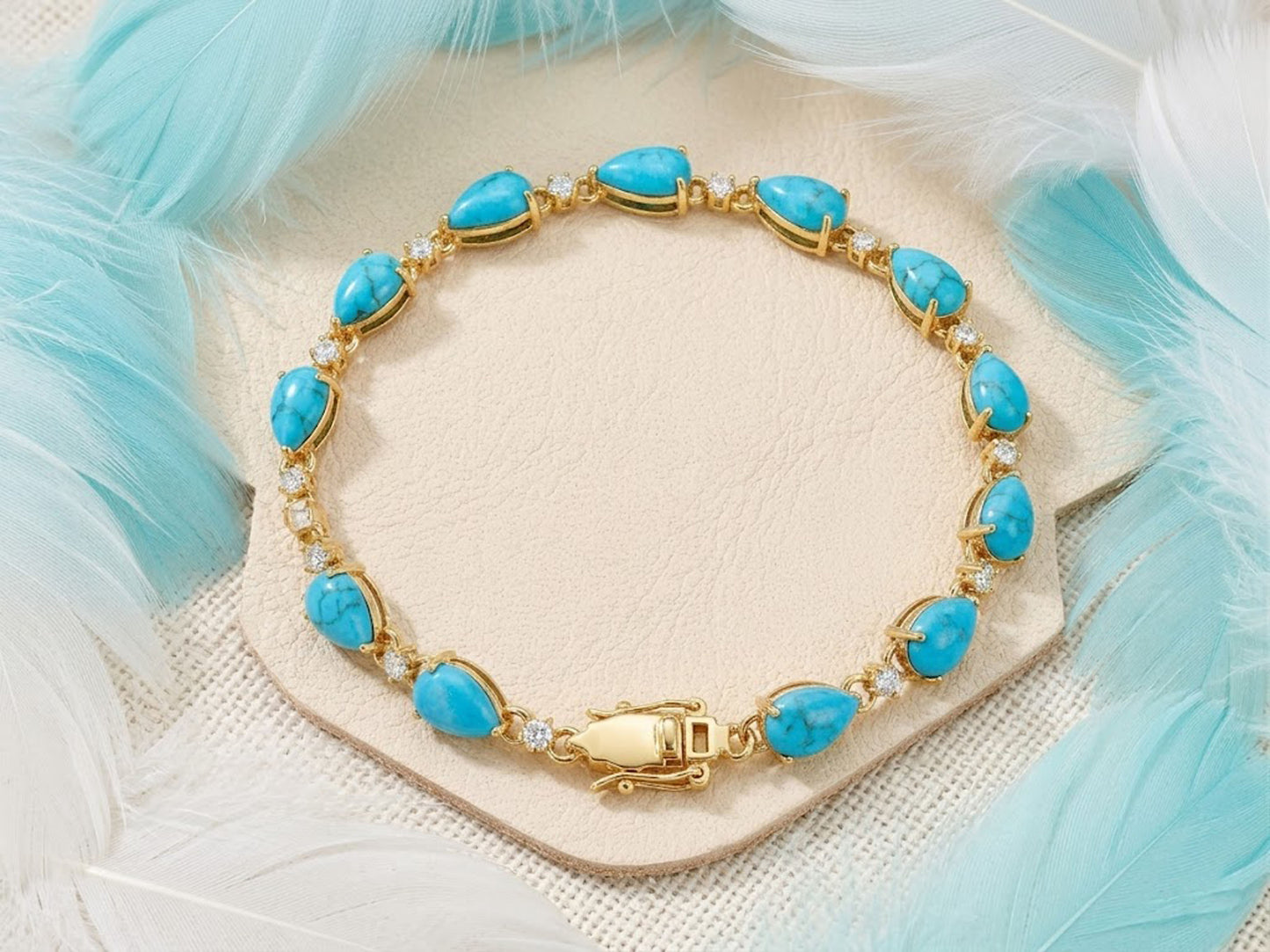 Natural Turquoise & Moissanite Tennis Bracelet – Bohemian Gemstone Link Bracelet for Women