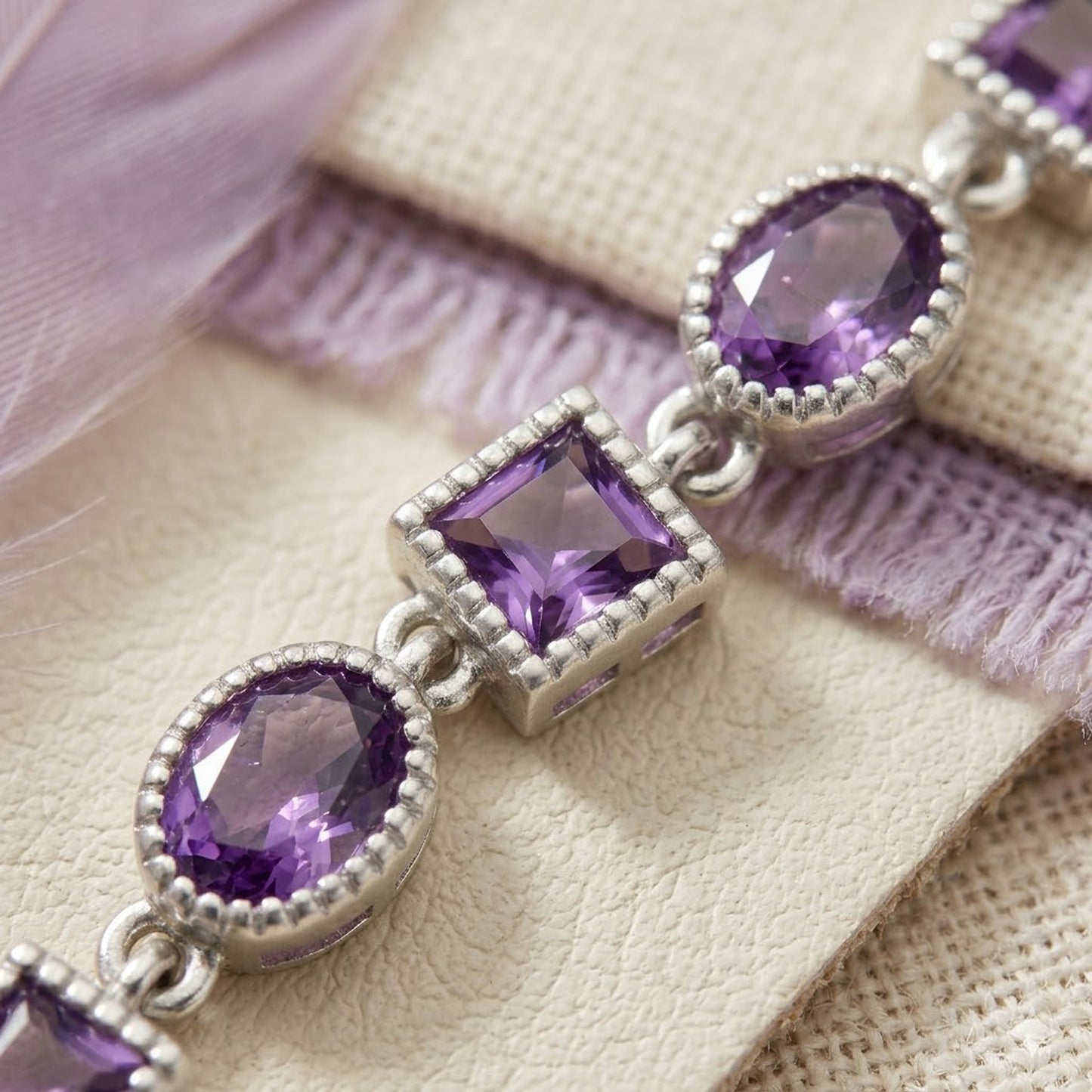 Natural Amethyst Multi-Shape Tennis Bracelet – Purple Gemstone Jewelry for Women