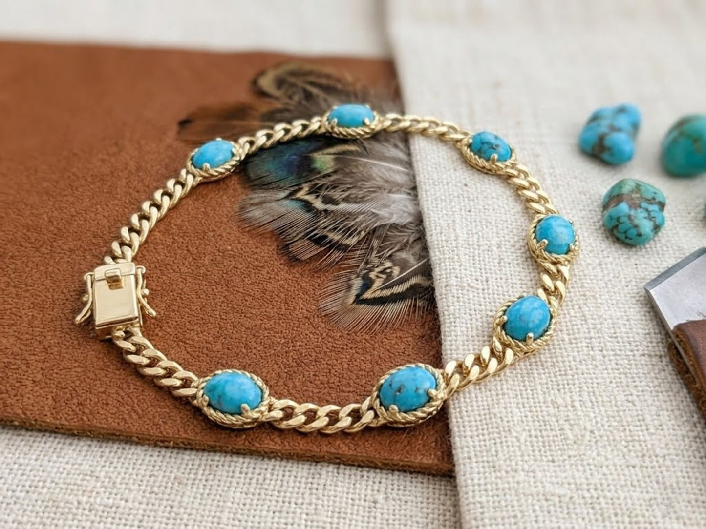 Natural Turquoise Link Bracelet – Boho Gemstone Jewelry for Women