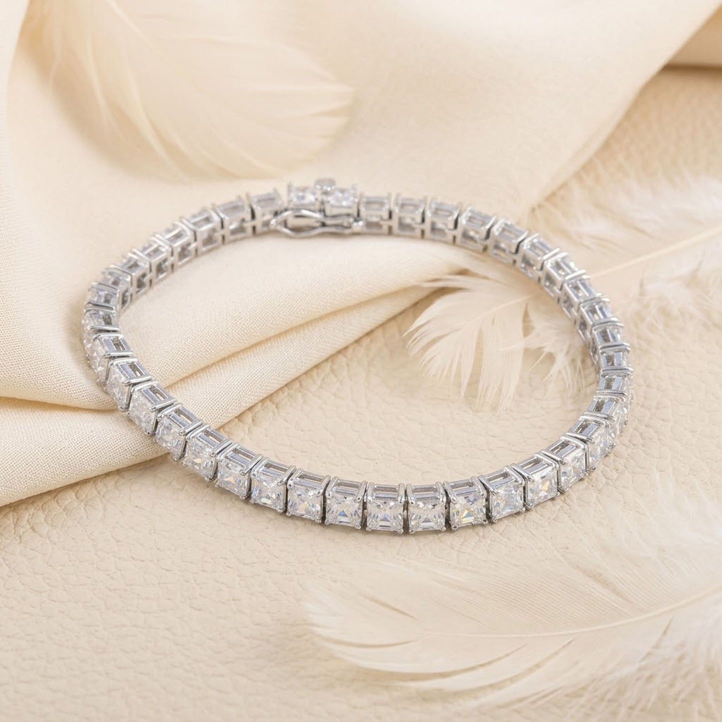 Moissanite Tennis Bracelet – Square Cut White Gemstone Bracelet for Women