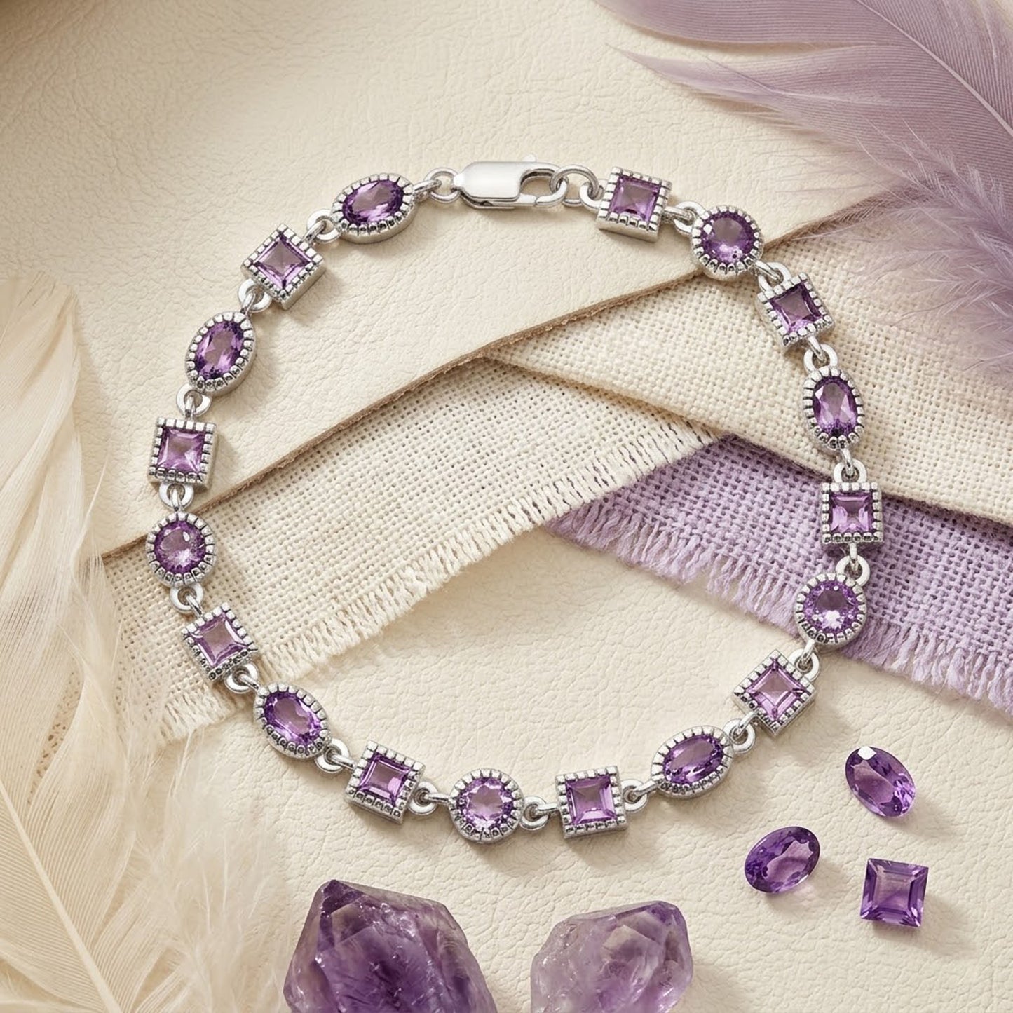 Natural Amethyst Multi-Shape Tennis Bracelet – Purple Gemstone Jewelry for Women