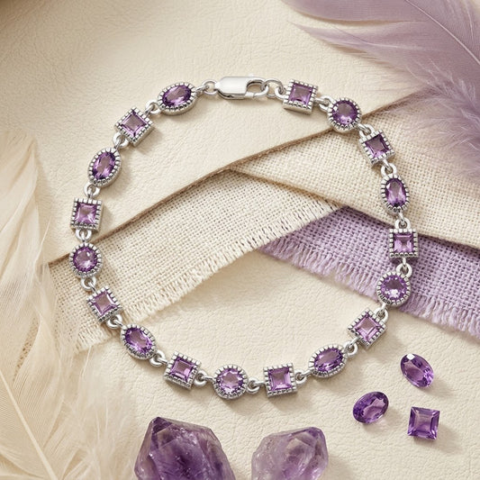 Natural Amethyst Multi-Shape Tennis Bracelet – Purple Gemstone Jewelry for Women